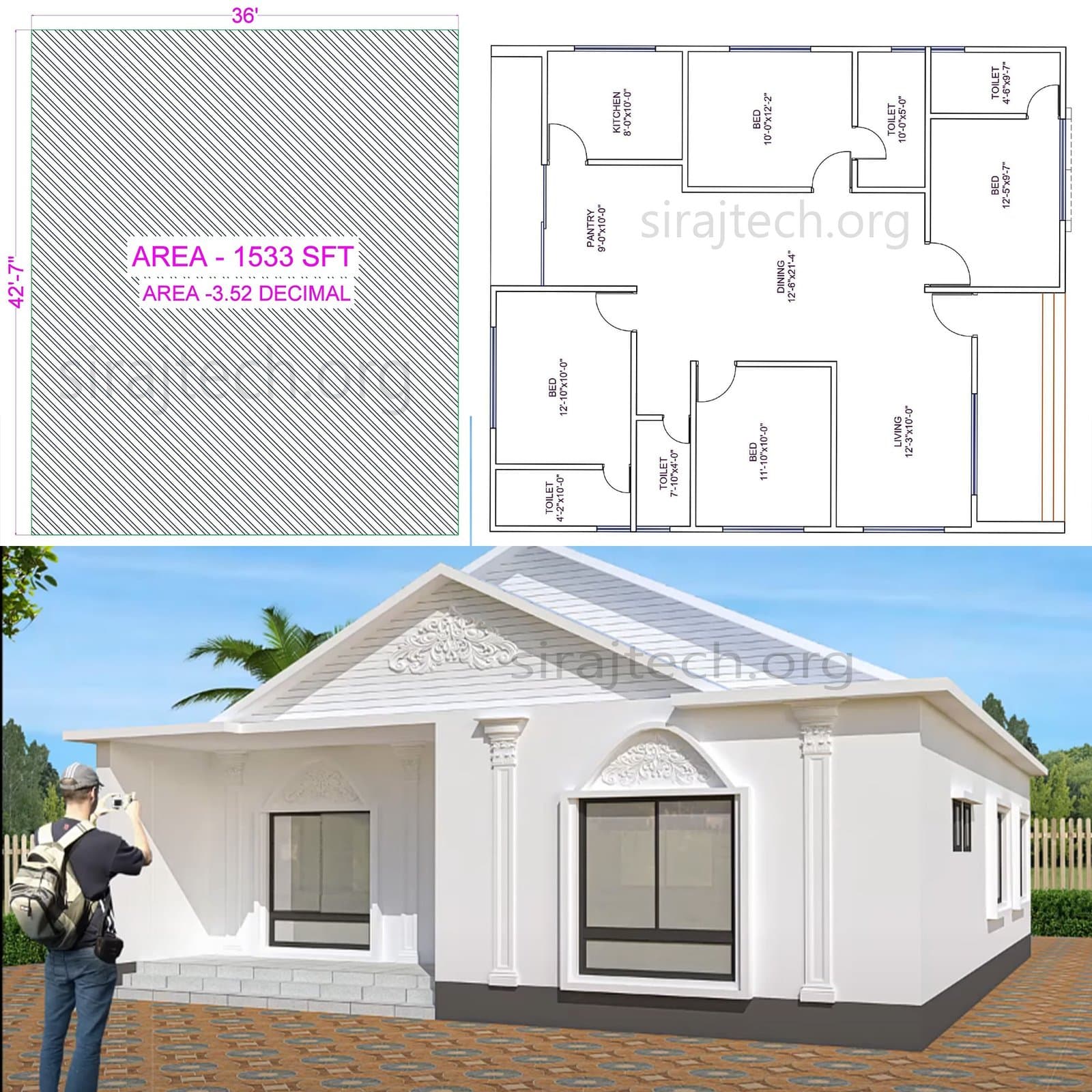 Low cost simple 4 bedroom House Plans - পাকা বাড়ির ডিজাইন 3
