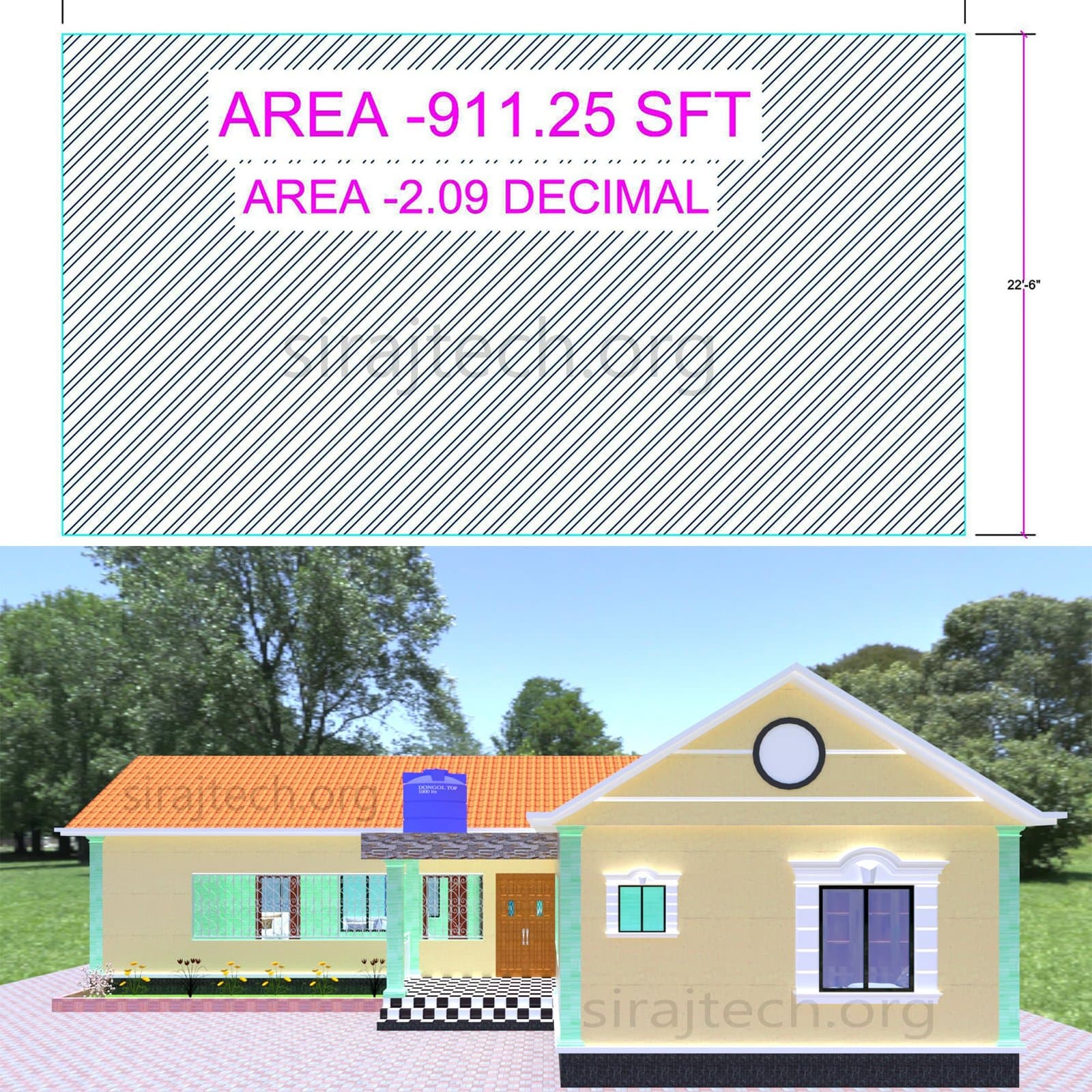 L system house design - চার রুমের বাড়ির ডিজাইন 2