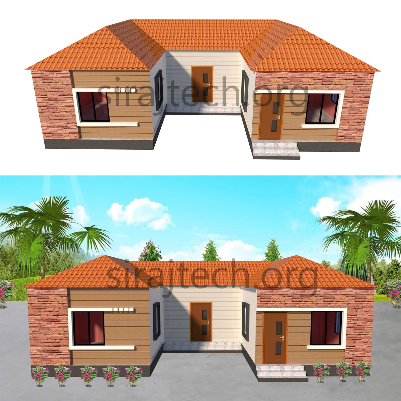 U shaped house design - ৩ বেডরুমের বাড়ির ডিজাইন 2