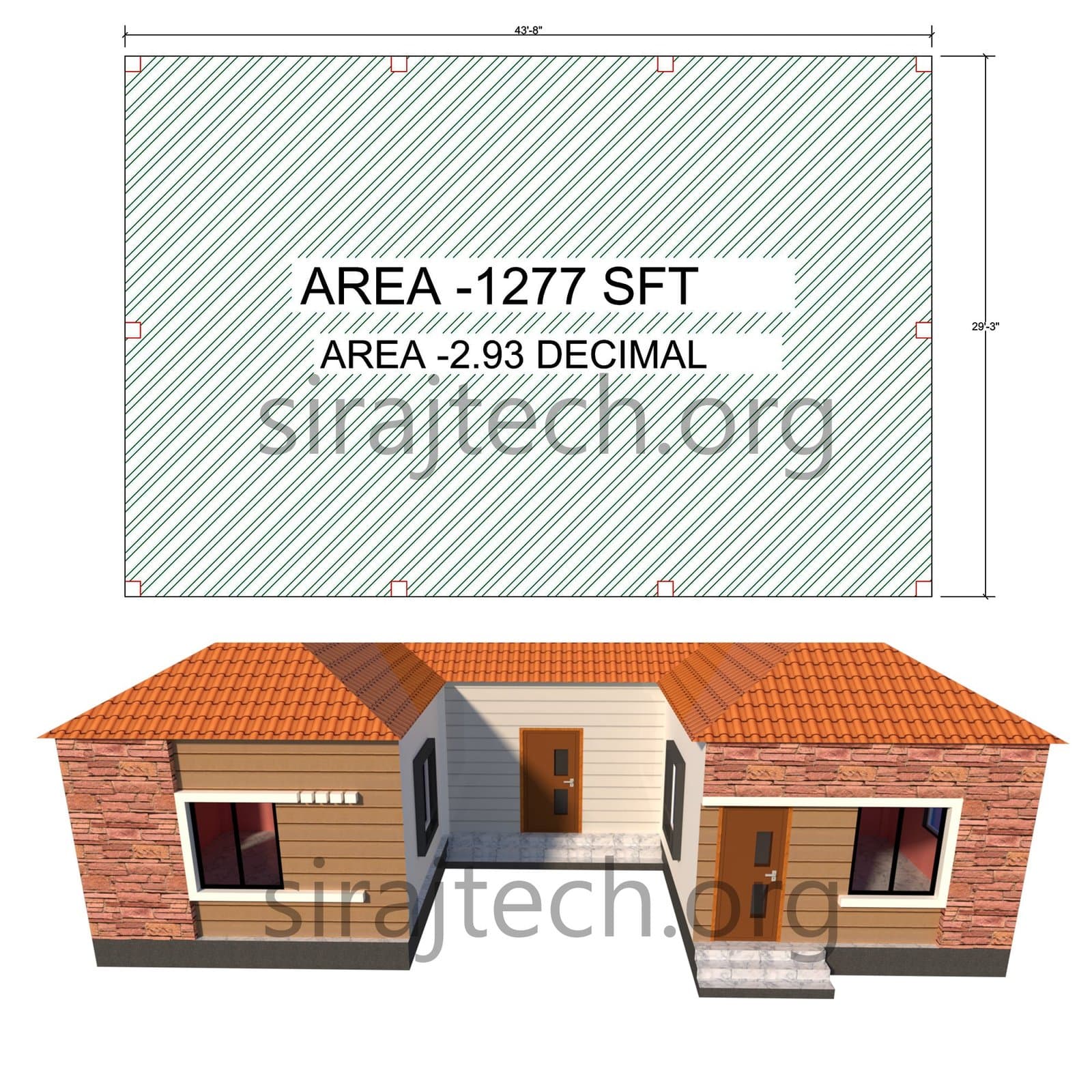 U shaped house design - ৩ বেডরুমের বাড়ির ডিজাইন 4