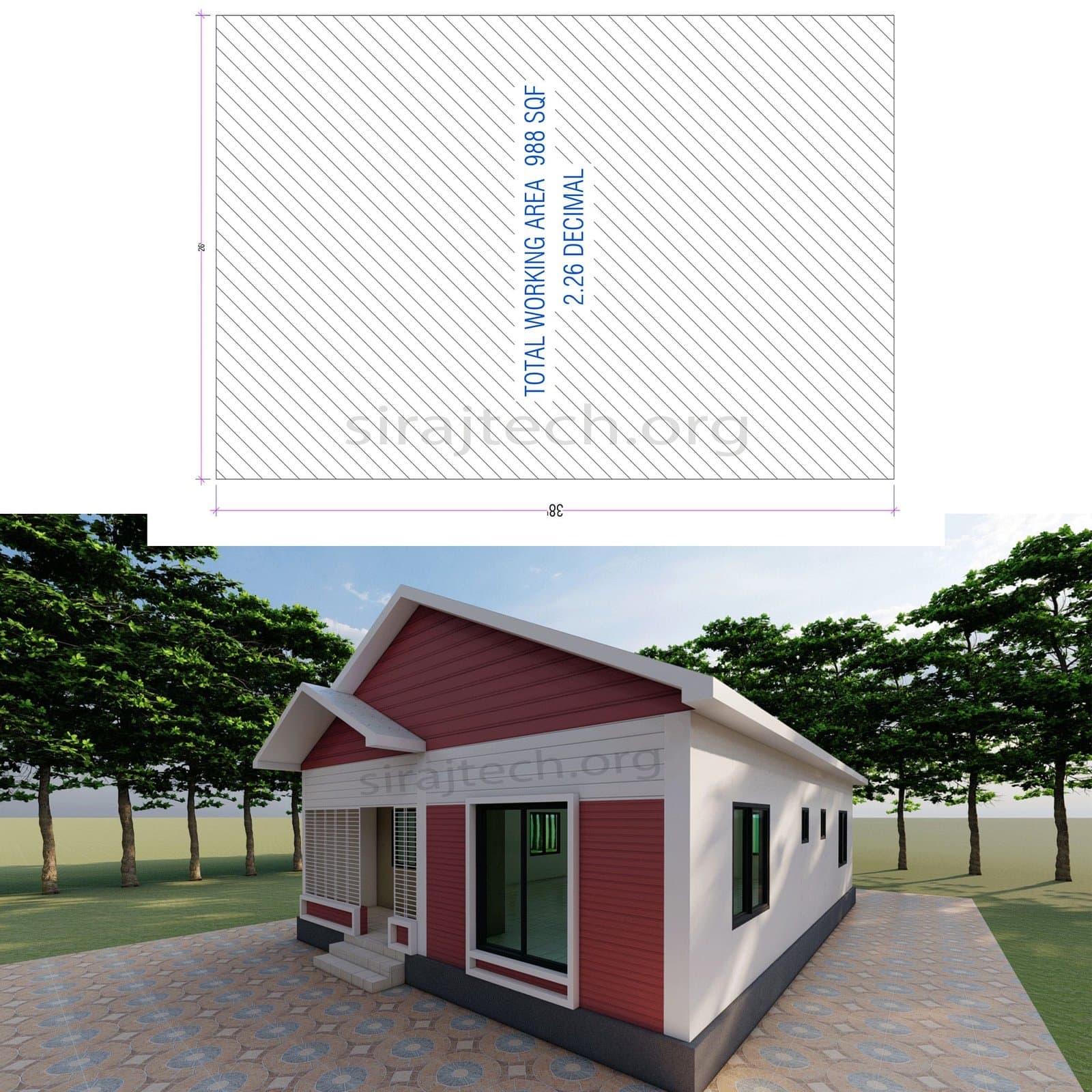 2 bhk house plan in village - কম খরচে একতলা বাড়ির ডিজাইন 5