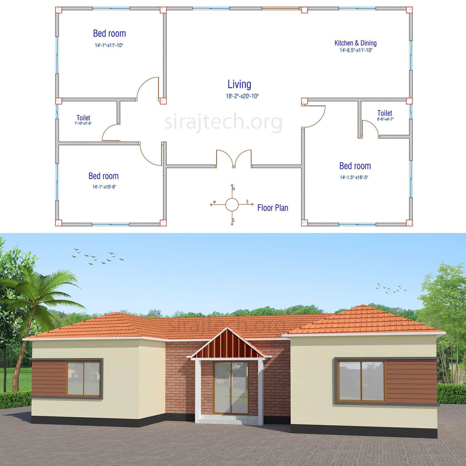 Small house floor plans - একতলা বাড়ির ডিজাইন 4
