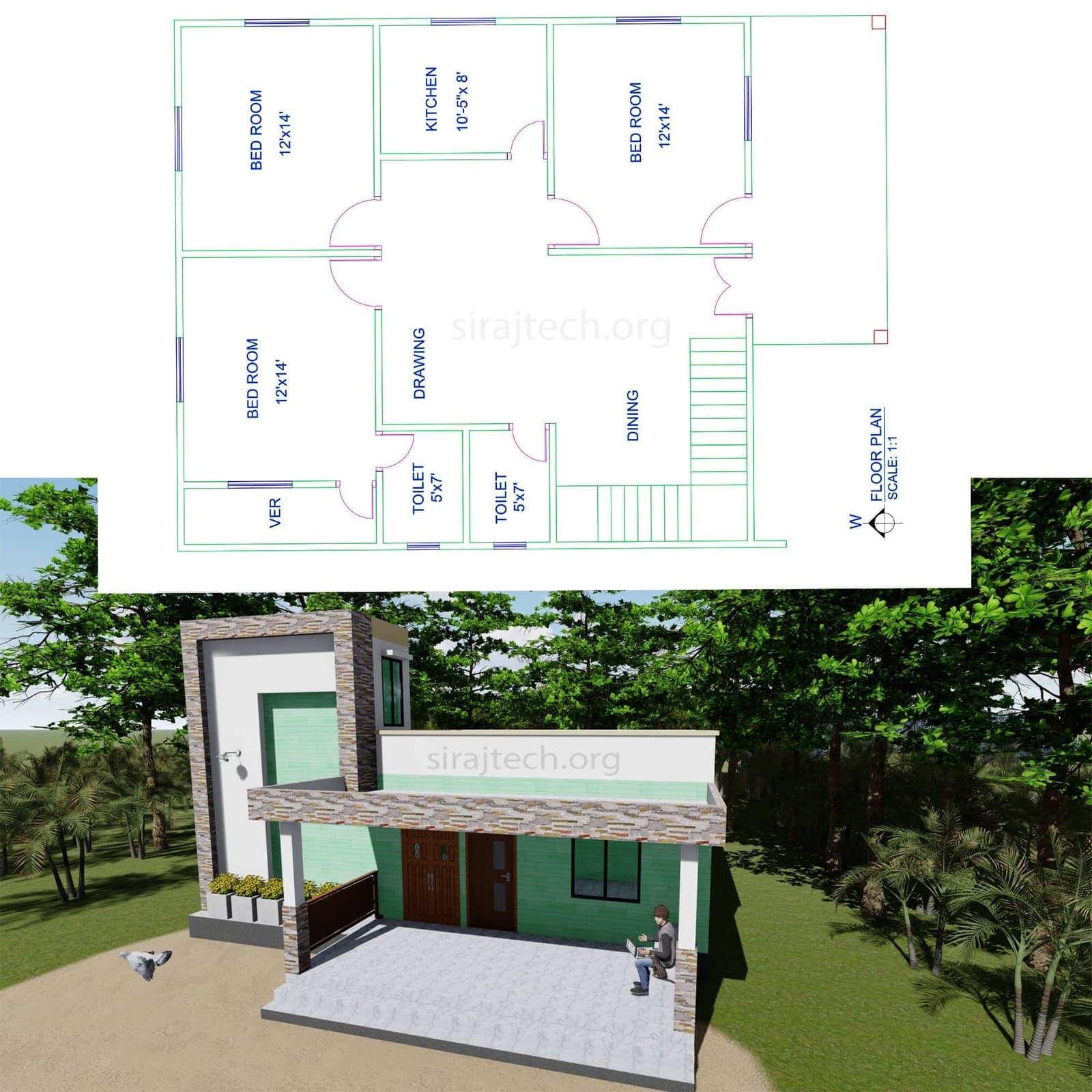 3 bhk modern house design - সবচেয়ে কম খরচে বাড়ির নকশা 2
