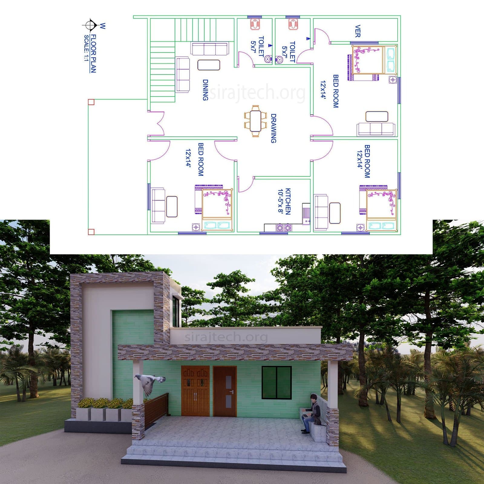 3 bhk modern house design - সবচেয়ে কম খরচে বাড়ির নকশা