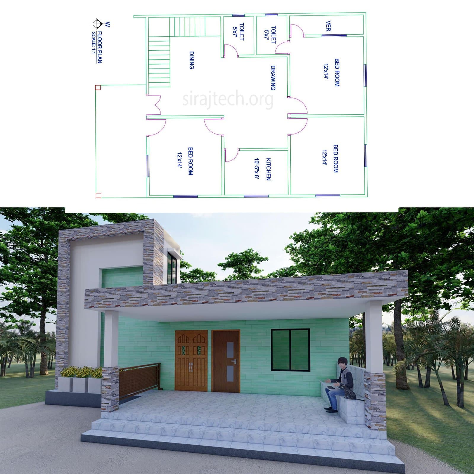 3 bhk modern house design - সবচেয়ে কম খরচে বাড়ির নকশা 3