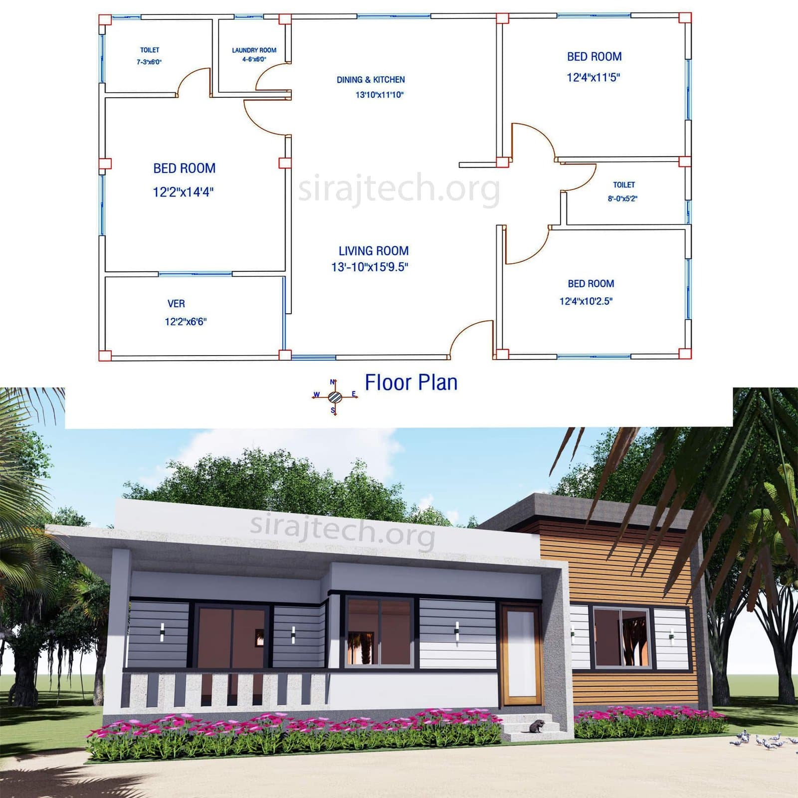 Modern small house plans - একতলা পাকা বাড়ির ডিজাইন 2