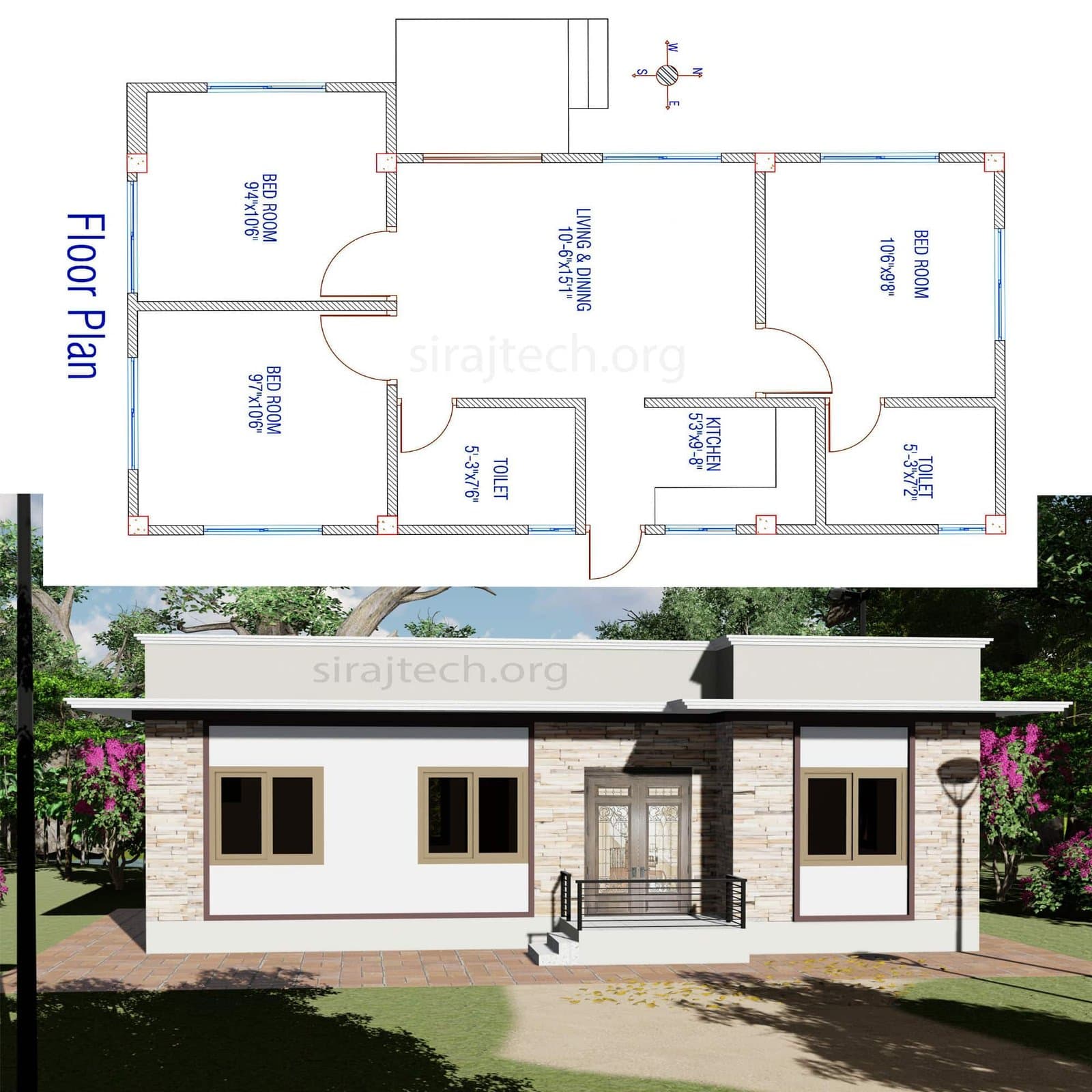 Low cost house design in Bangladesh - আধুনিক একতলা বাড়ির ডিজাইন 2