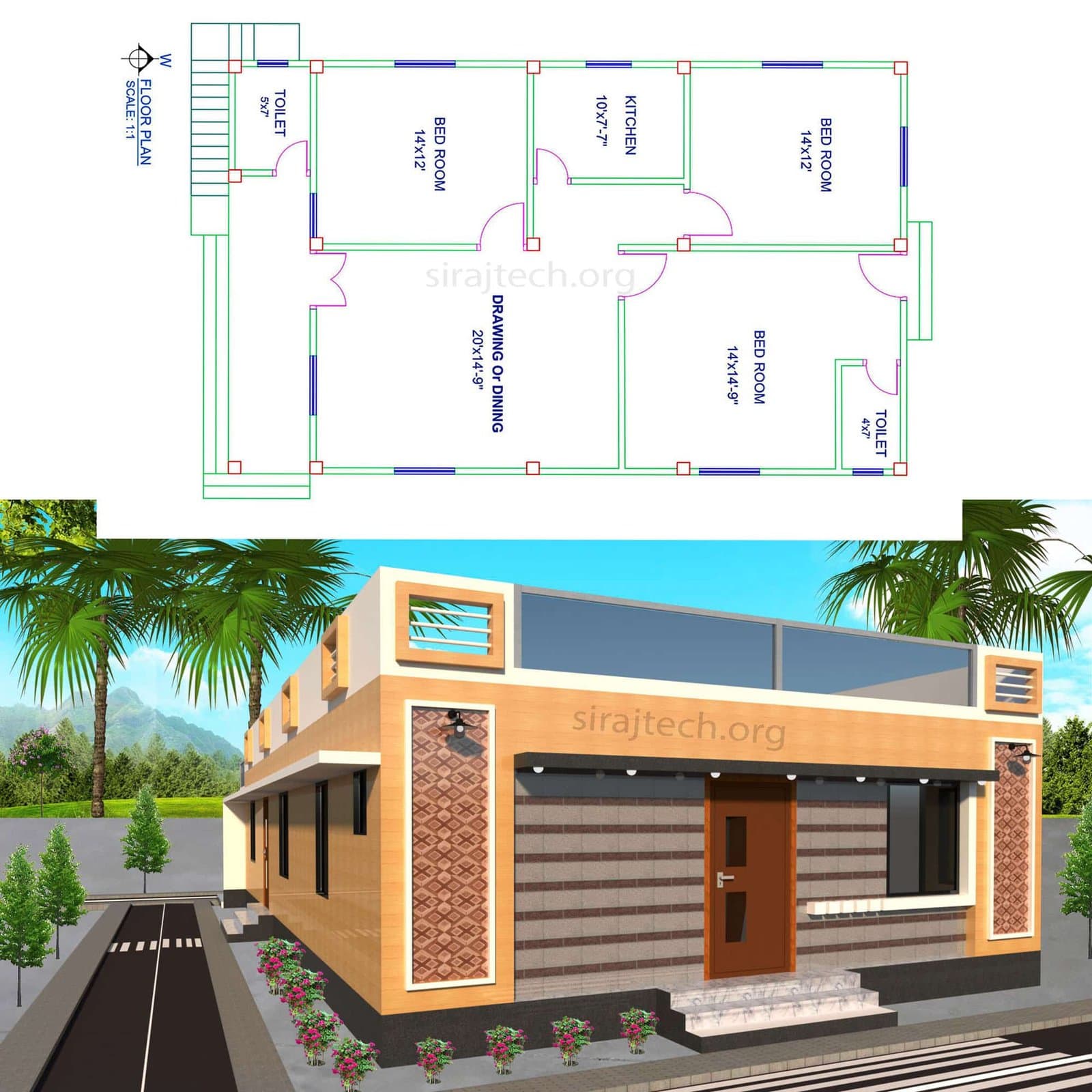 Open space small house design - কম খরচে লম্বা জায়গায় বাড়ির ডিজাইন 2
