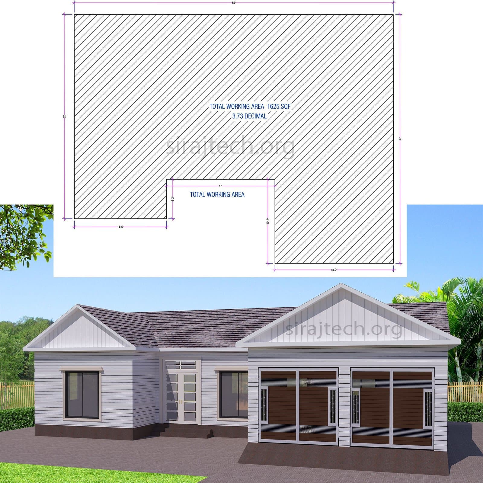 U shaped house plans with courtyard - টিনশেড ইউ আকৃতির বাড়ির ডিজাইন 3