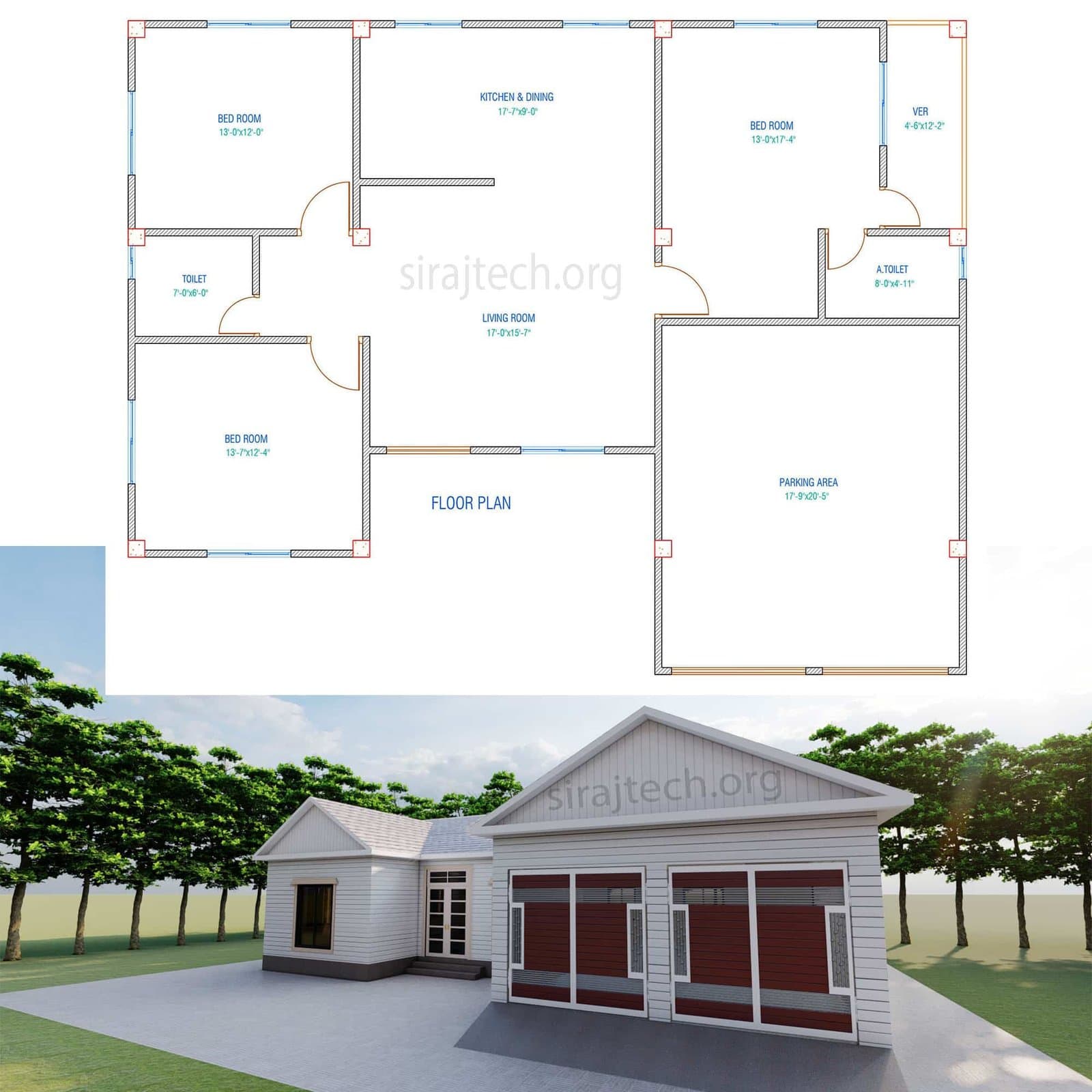 U shaped house plans with courtyard - টিনশেড ইউ আকৃতির বাড়ির ডিজাইন 4