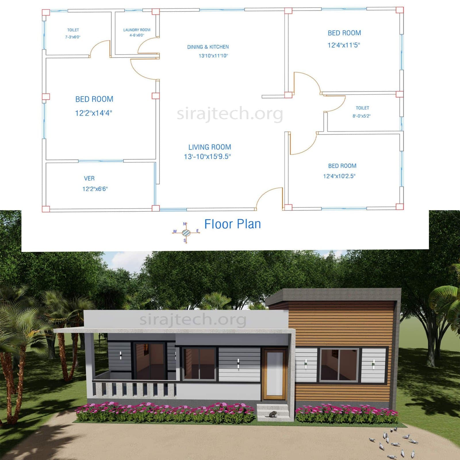 Modern small house plans - একতলা পাকা বাড়ির ডিজাইন 3
