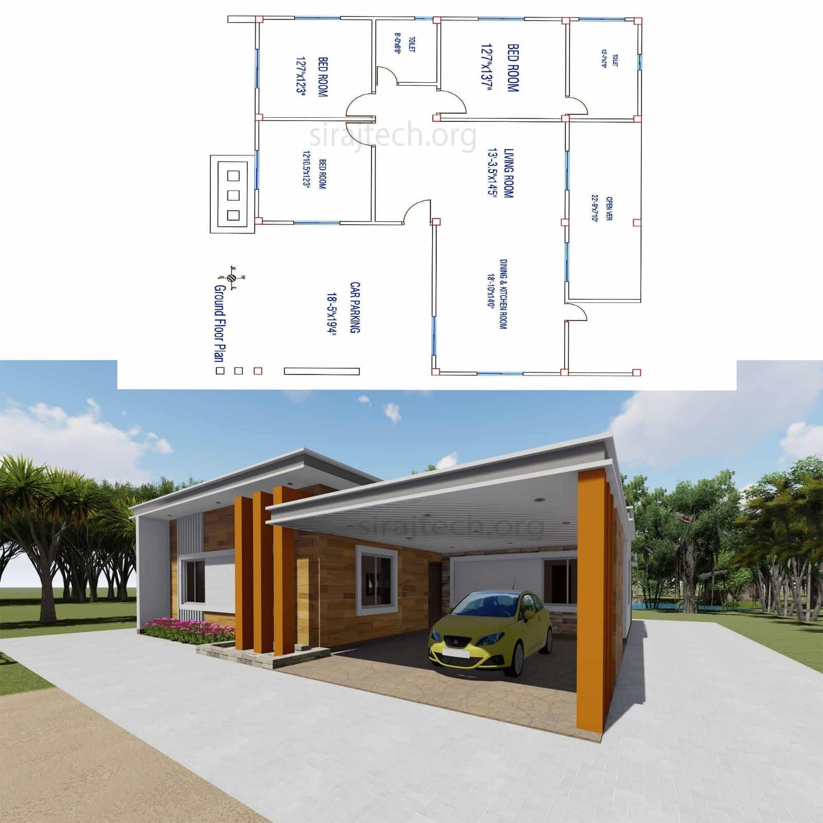 Simple two bed room house plan - দুই রুমের বাড়ির ডিজাইন 2