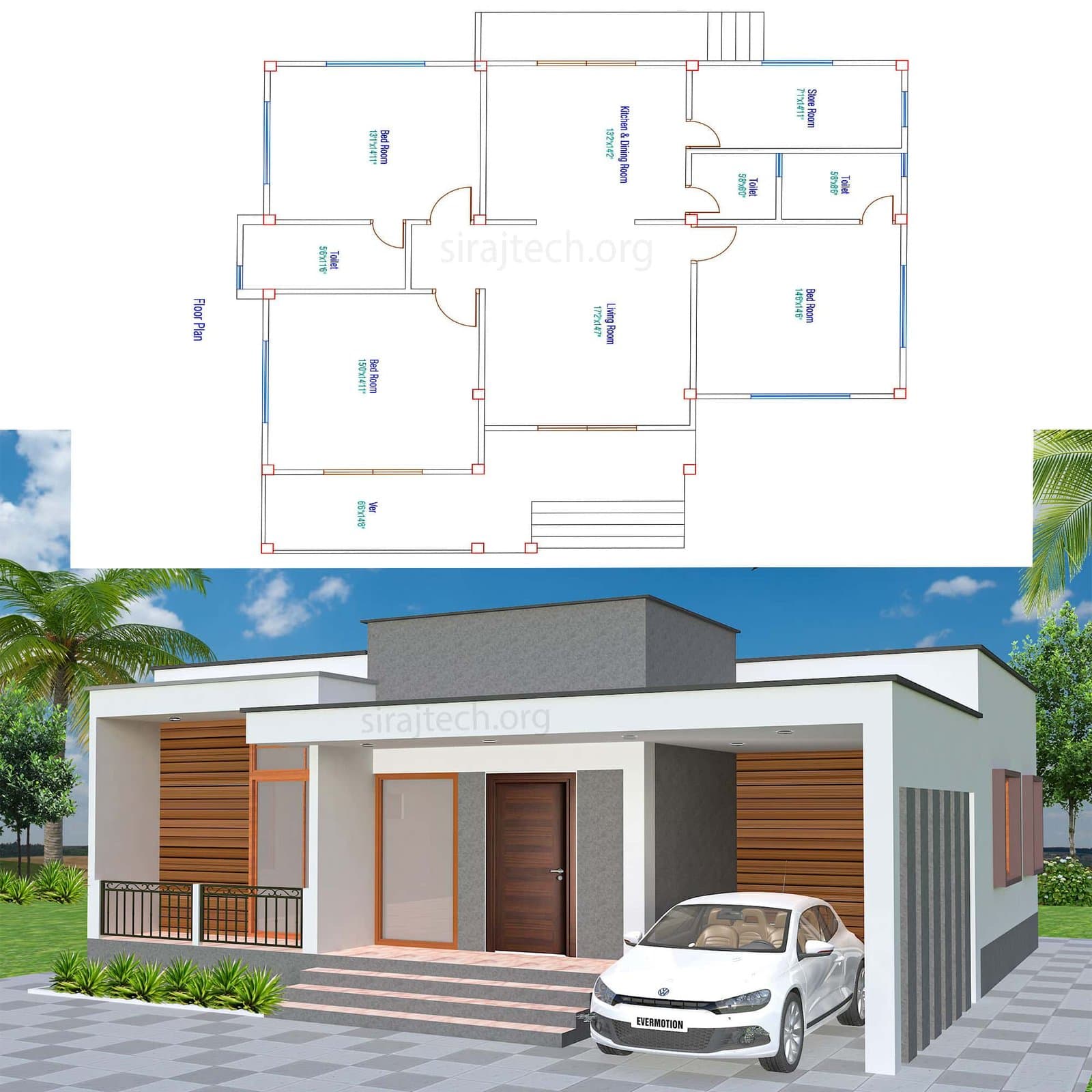 Single floor house design modern - ছোট বাড়ির ডিজাইন 3
