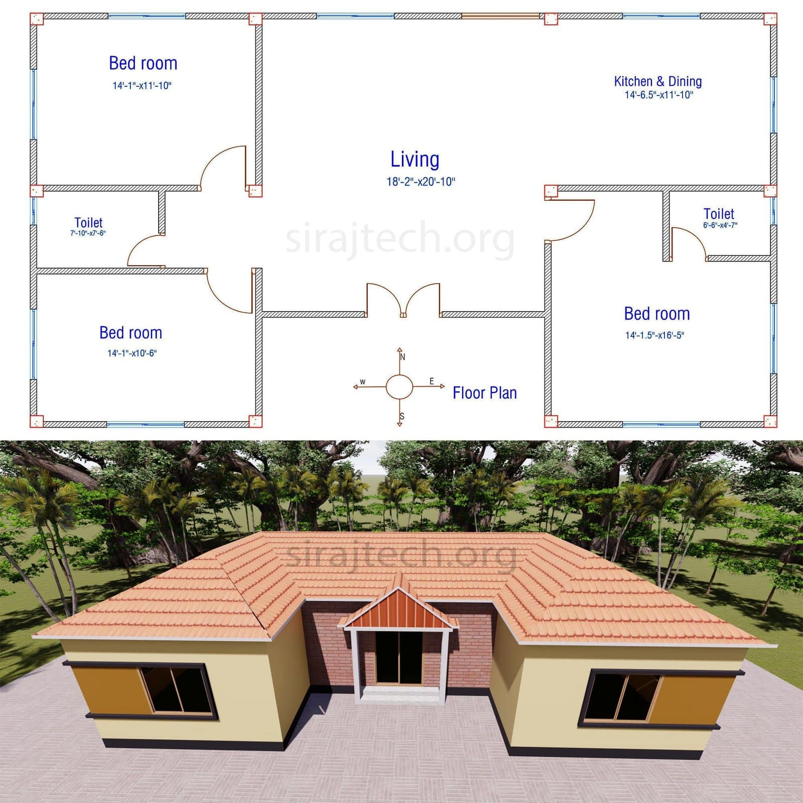 Small house floor plans - একতলা বাড়ির ডিজাইন 2