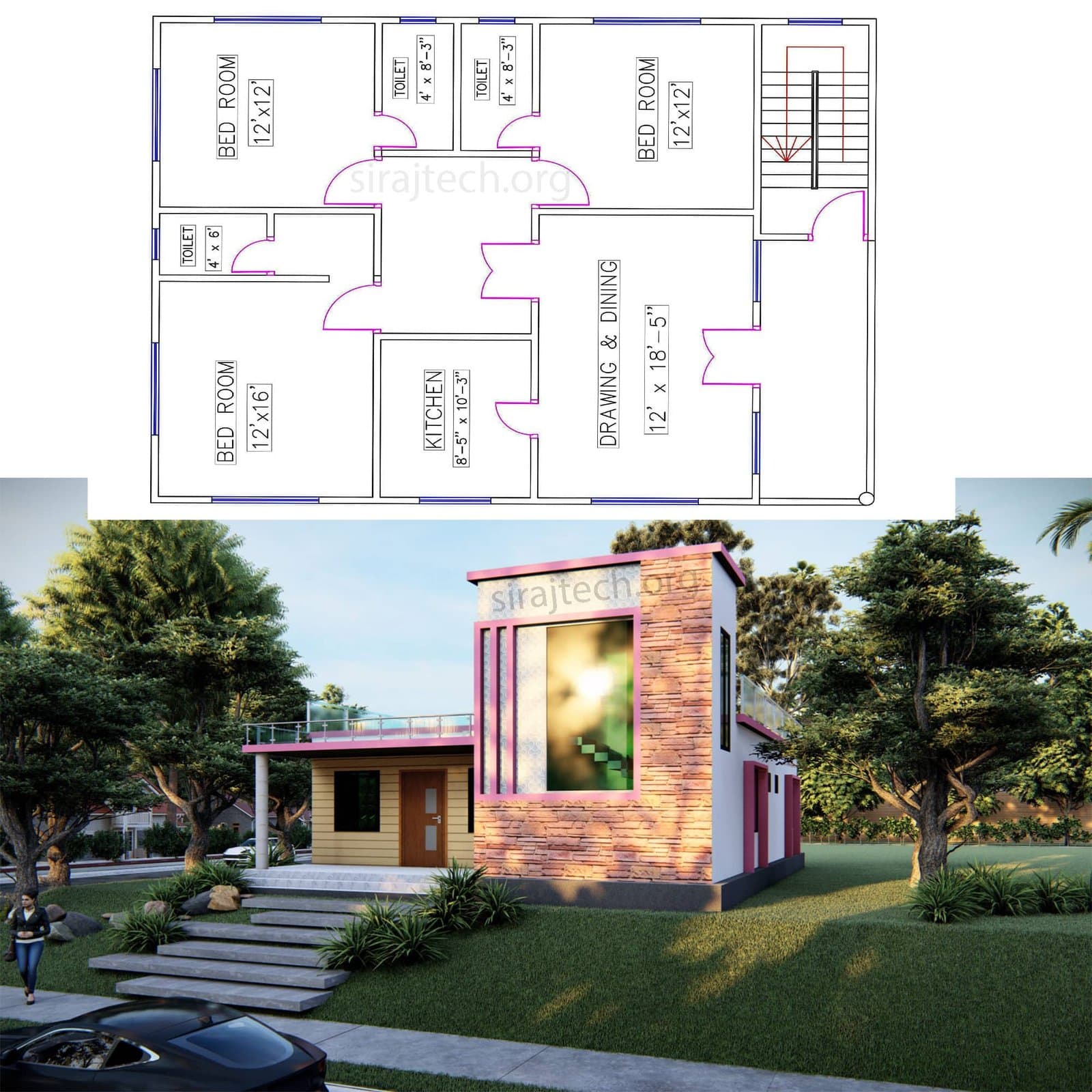 Single floor house design - কম খরচে ছোট বাড়ির ডিজাইন 2