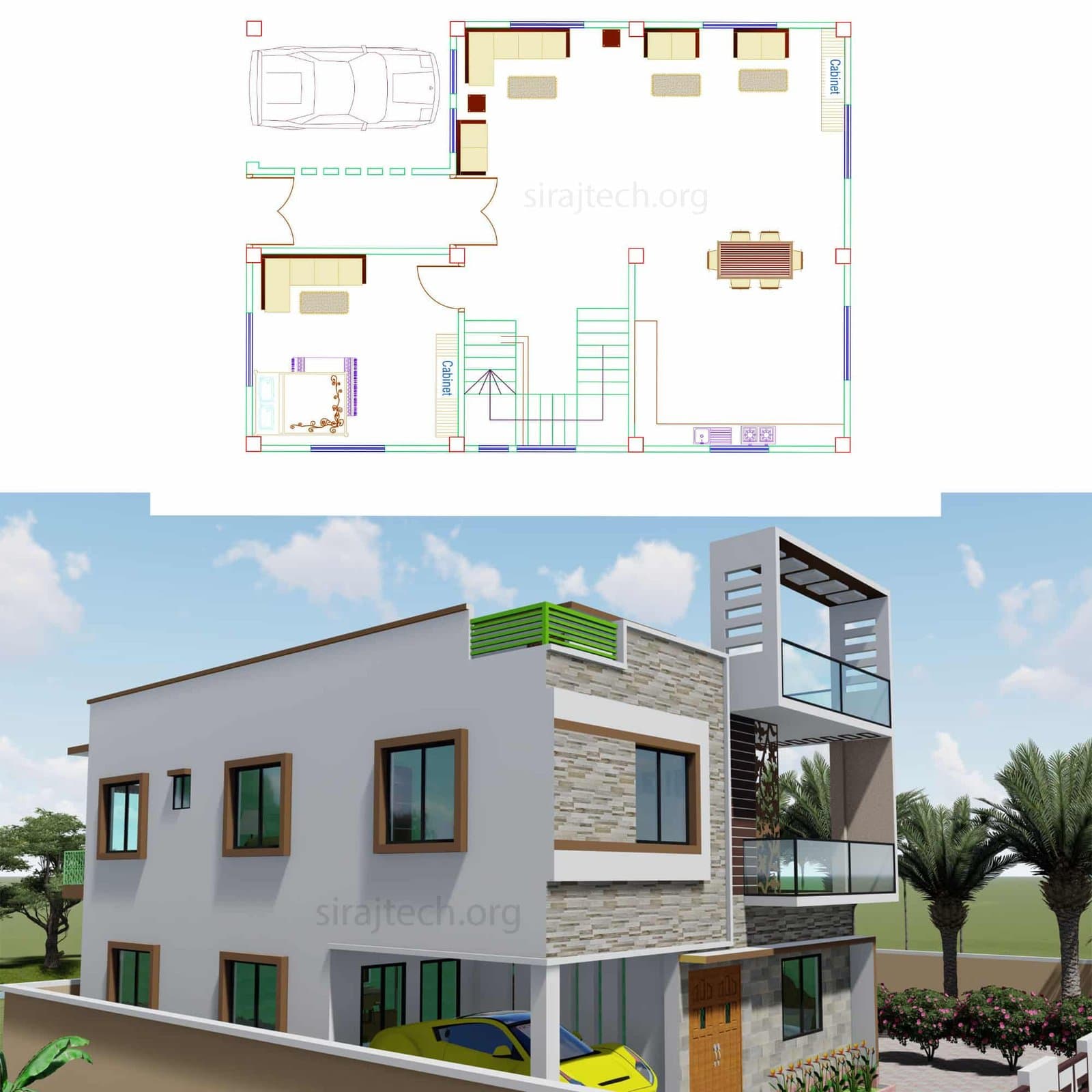 Duplex house plan design for 4 bedroom - 4 বেডরুম ডুপ্লেক্স বাড়ি 4
