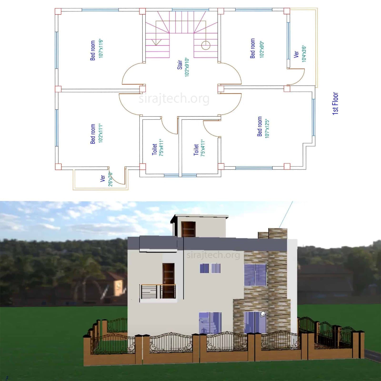Duplex house exterior design - ৫ বেডরুমের বাড়ির ডিজাইন 3
