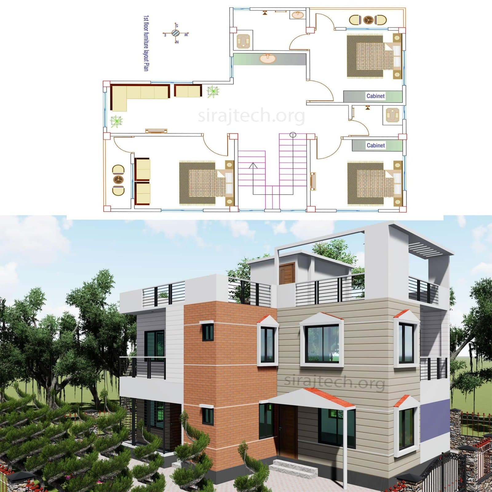 Modern 2 story house floor plans - ডুপ্লেক্স বাড়ির ডিজাইন