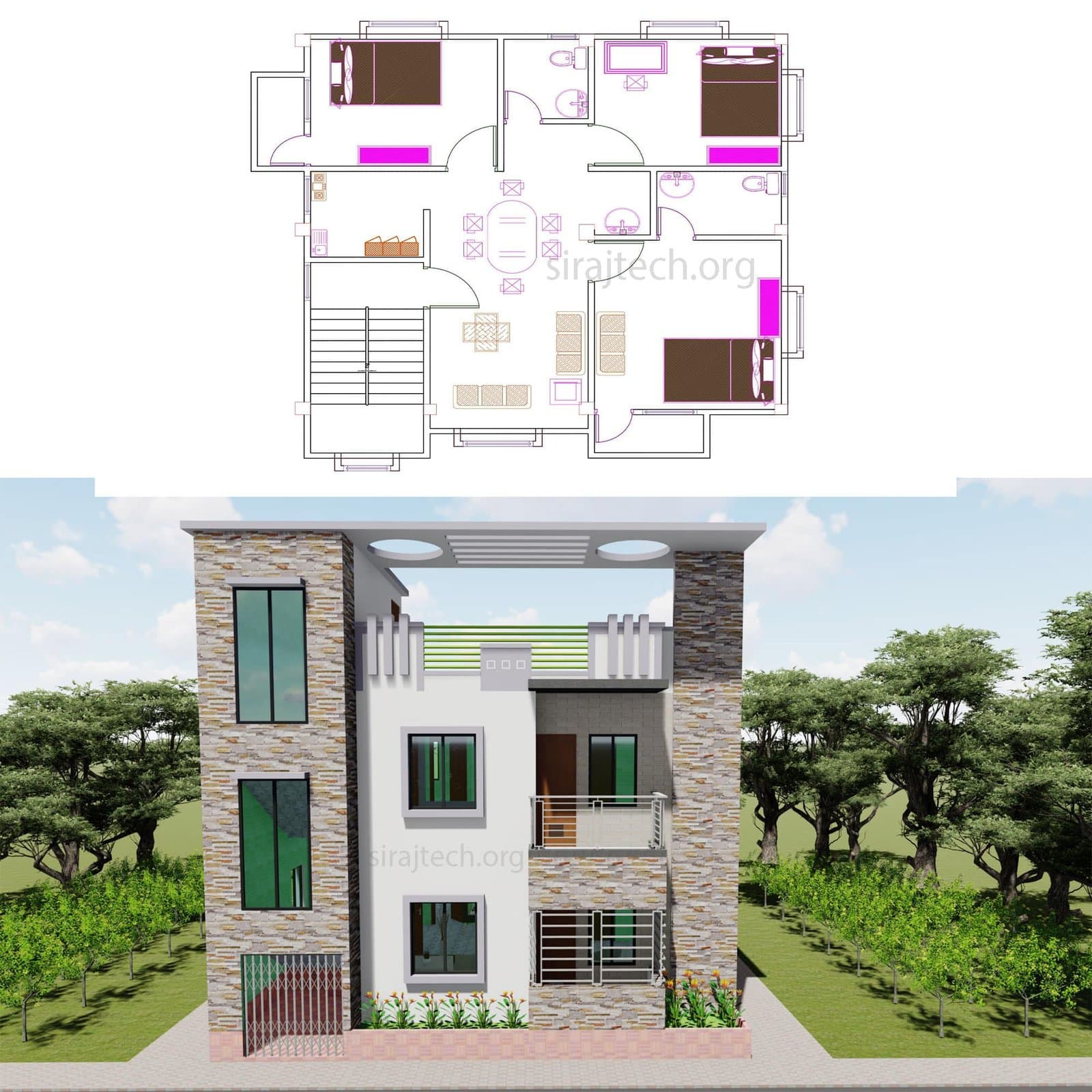 Modern house design 2 storey - ২ তলা বাড়ির ডিজাইন ও নকশা