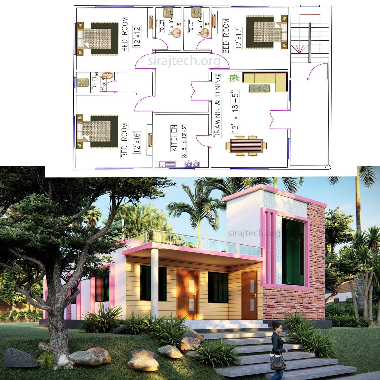 Single floor house design - কম খরচে ছোট বাড়ির ডিজাইন