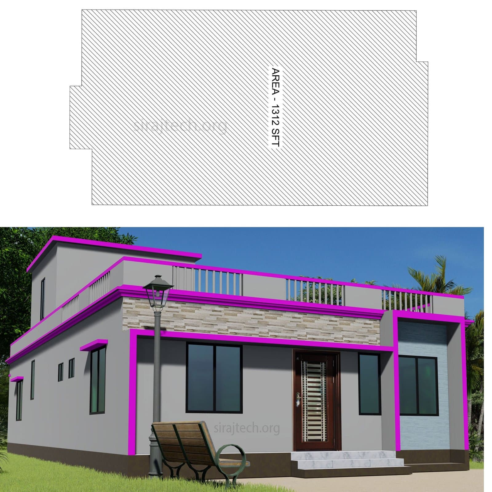 3bhk house plan - তিন রুমের সুন্দর বাড়ির ডিজাইন 4