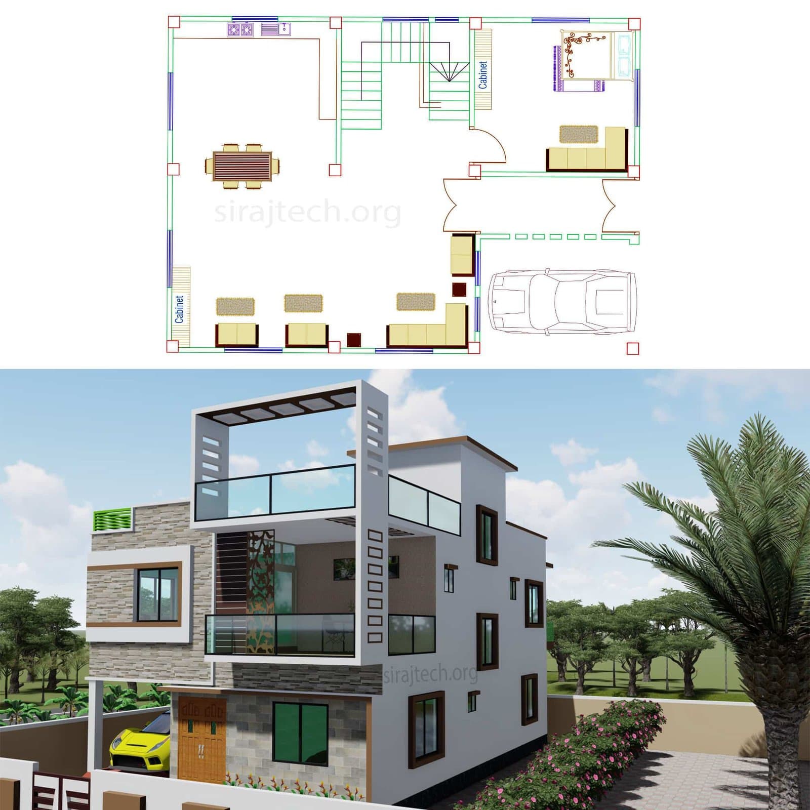 Duplex house plan design for 4 bedroom - 4 বেডরুম ডুপ্লেক্স বাড়ি 2