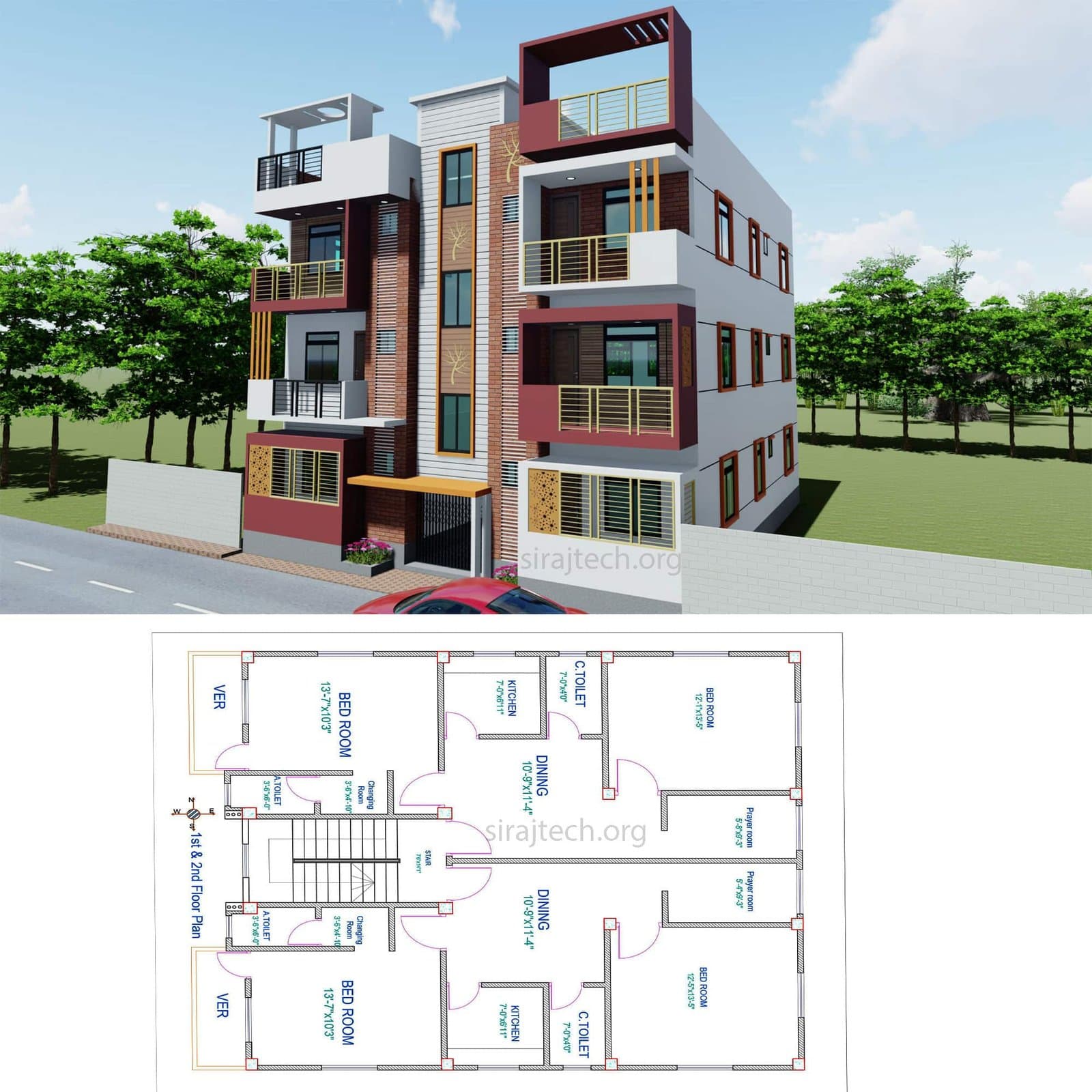 Modern 3 storey house design - তিন তলা বাড়ির ডিজাইন 2