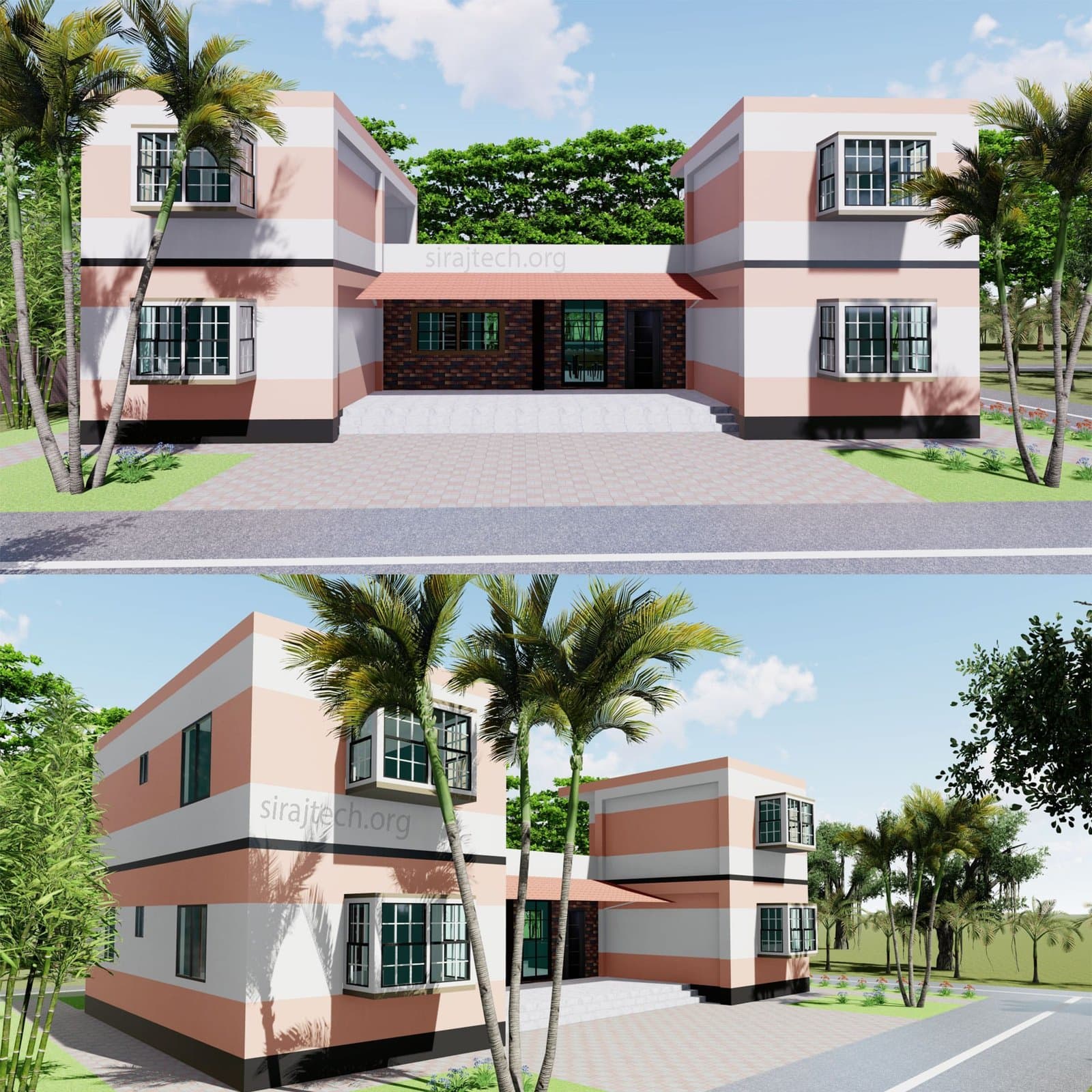 Two story u shaped house plans - 2 তলা বাড়ির ডিজাইন 5