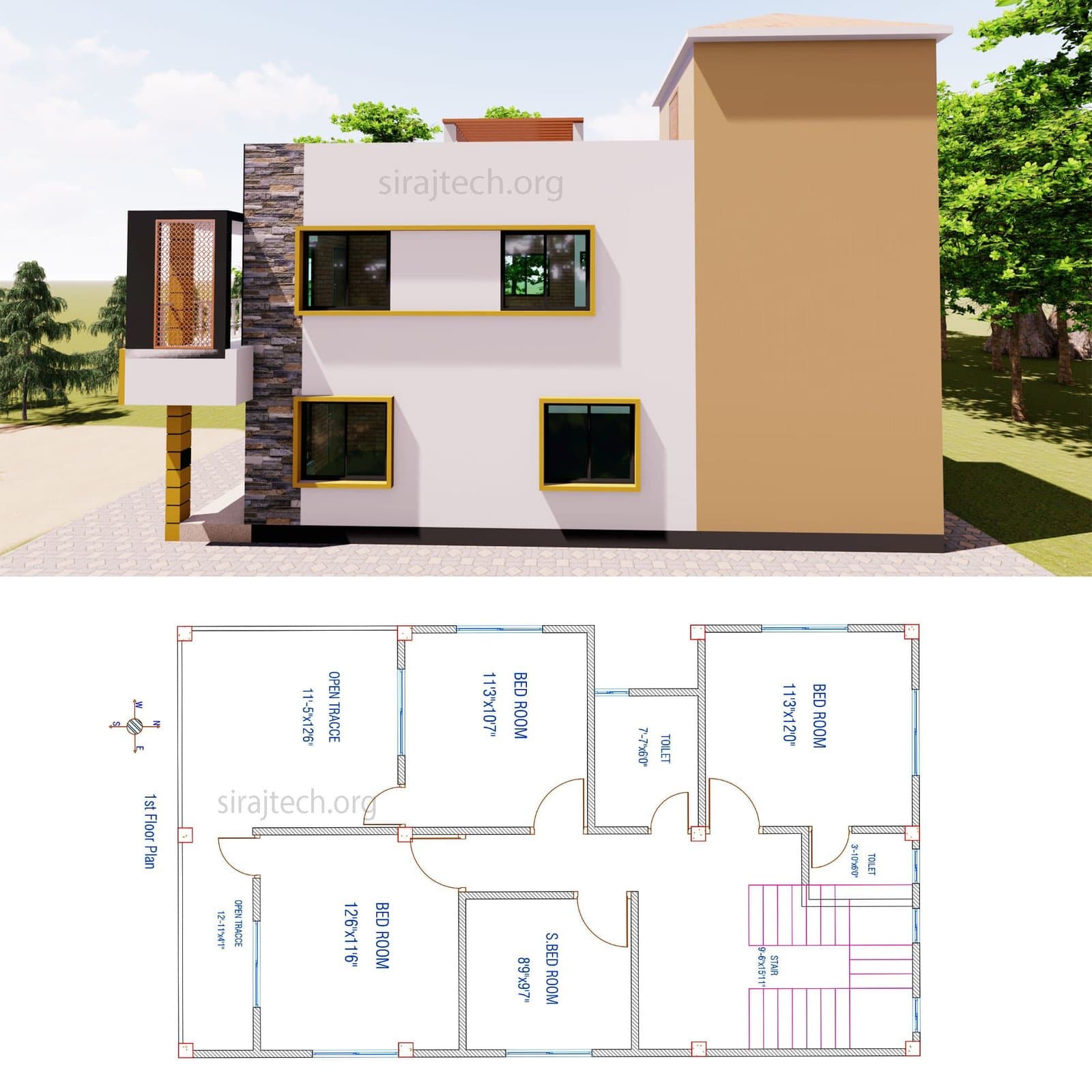 Duplex house design for 5 bedroom - আধুনিক বাড়ির ডিজাইন নকশা 4