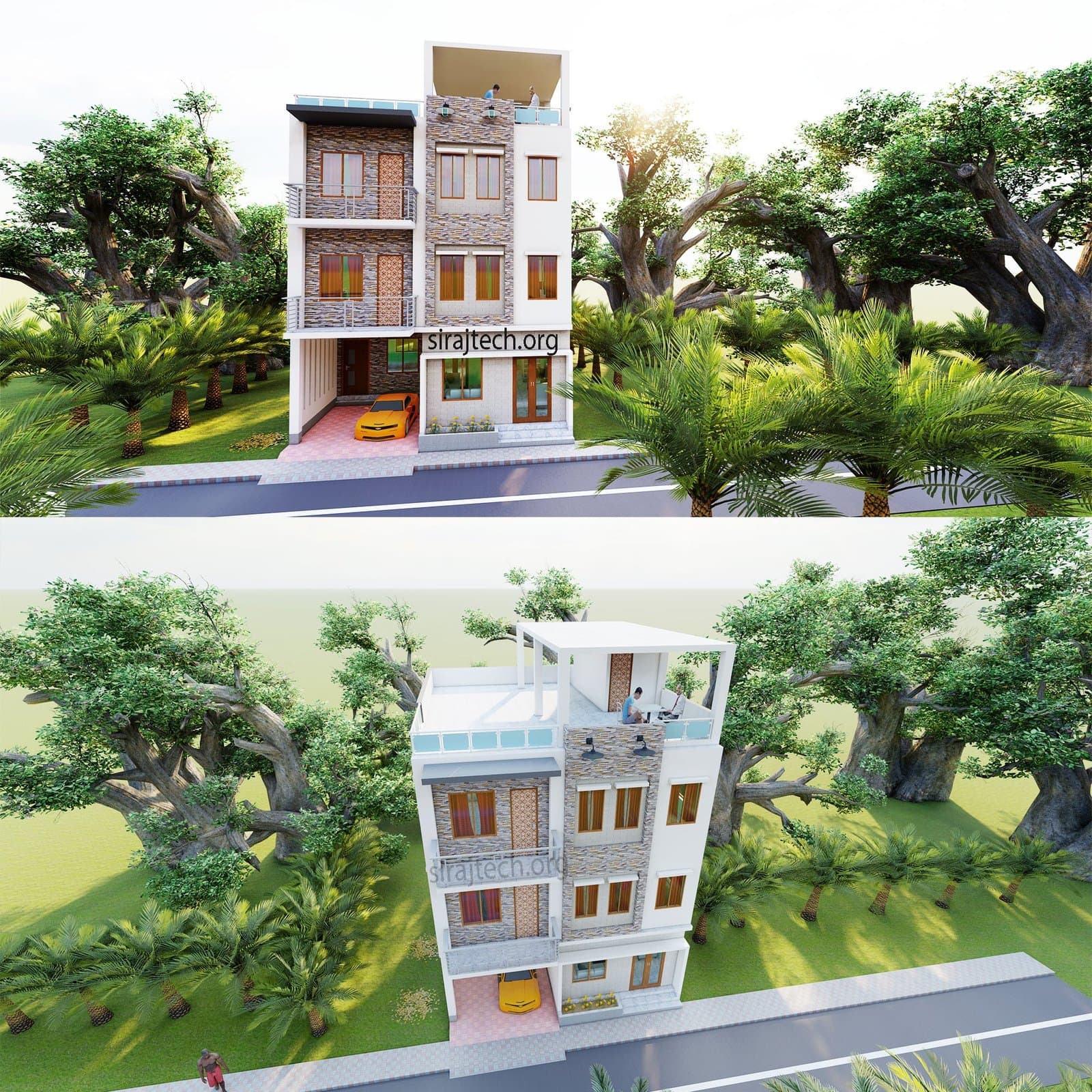 Modern 3 storey house design with rooftop - স্বল্প খরচে বাড়ির ডিজাইন 5