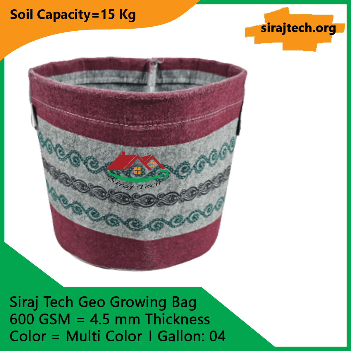 Smart Geo Fabric Pot Multi Color 600 GSM Grow Bag 6