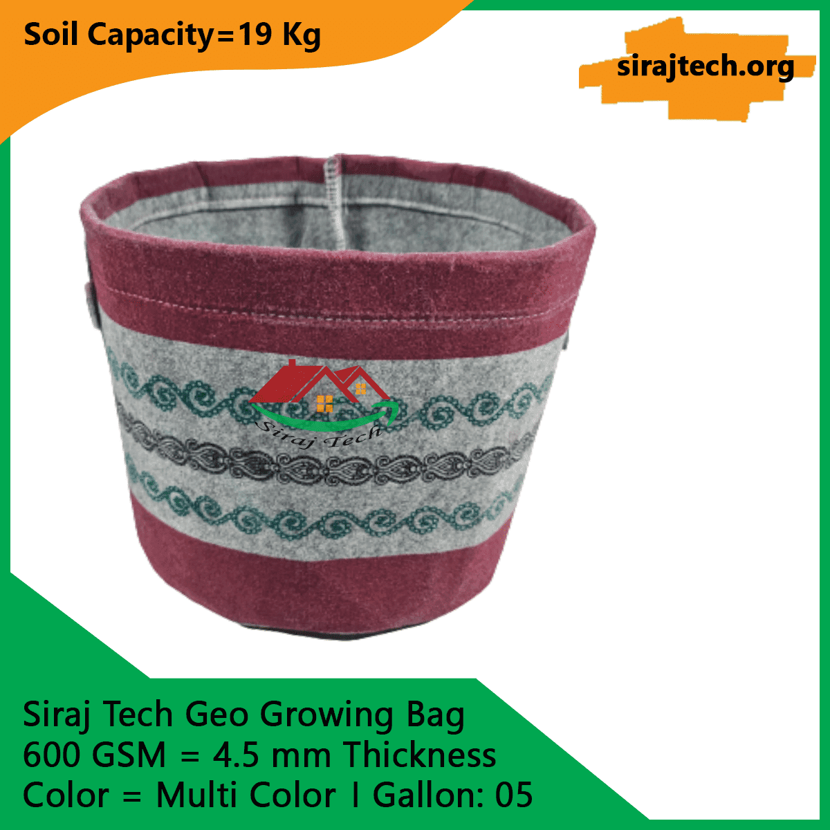 Smart Geo Fabric Pot Multi Color 600 GSM Grow Bag 5