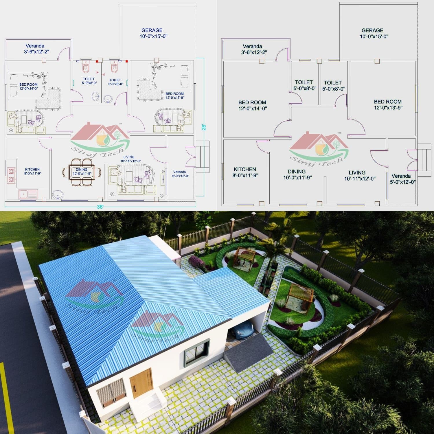 Tin Shed House plan With Garden - বাড়ির পিছনে বাগান সহ ২ রুমের টিন শেড বাড়ির নকশা