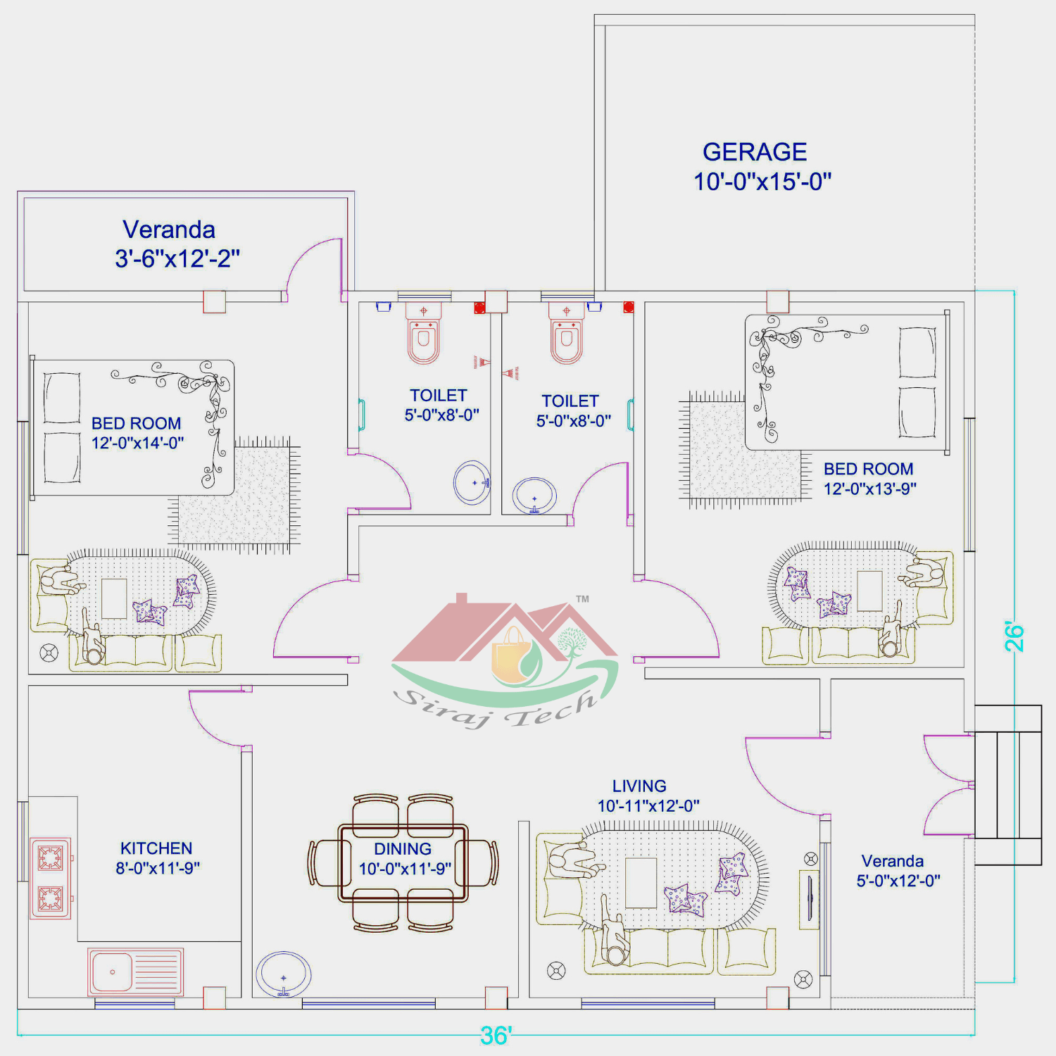 Tin Shed House plan With Garden - বাড়ির পিছনে বাগান সহ ২ রুমের টিন শেড বাড়ির নকশা 2