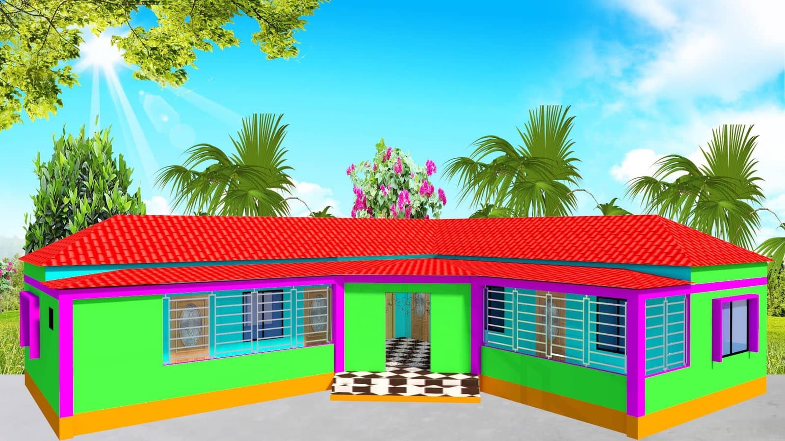 Low costing 5 bedroom L size house design and plan