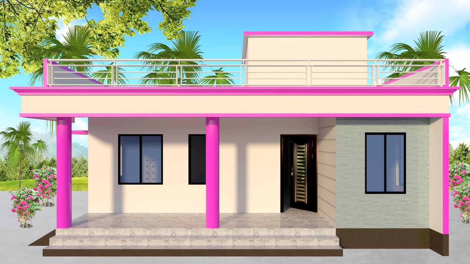3BHK One Storey House Design and plan