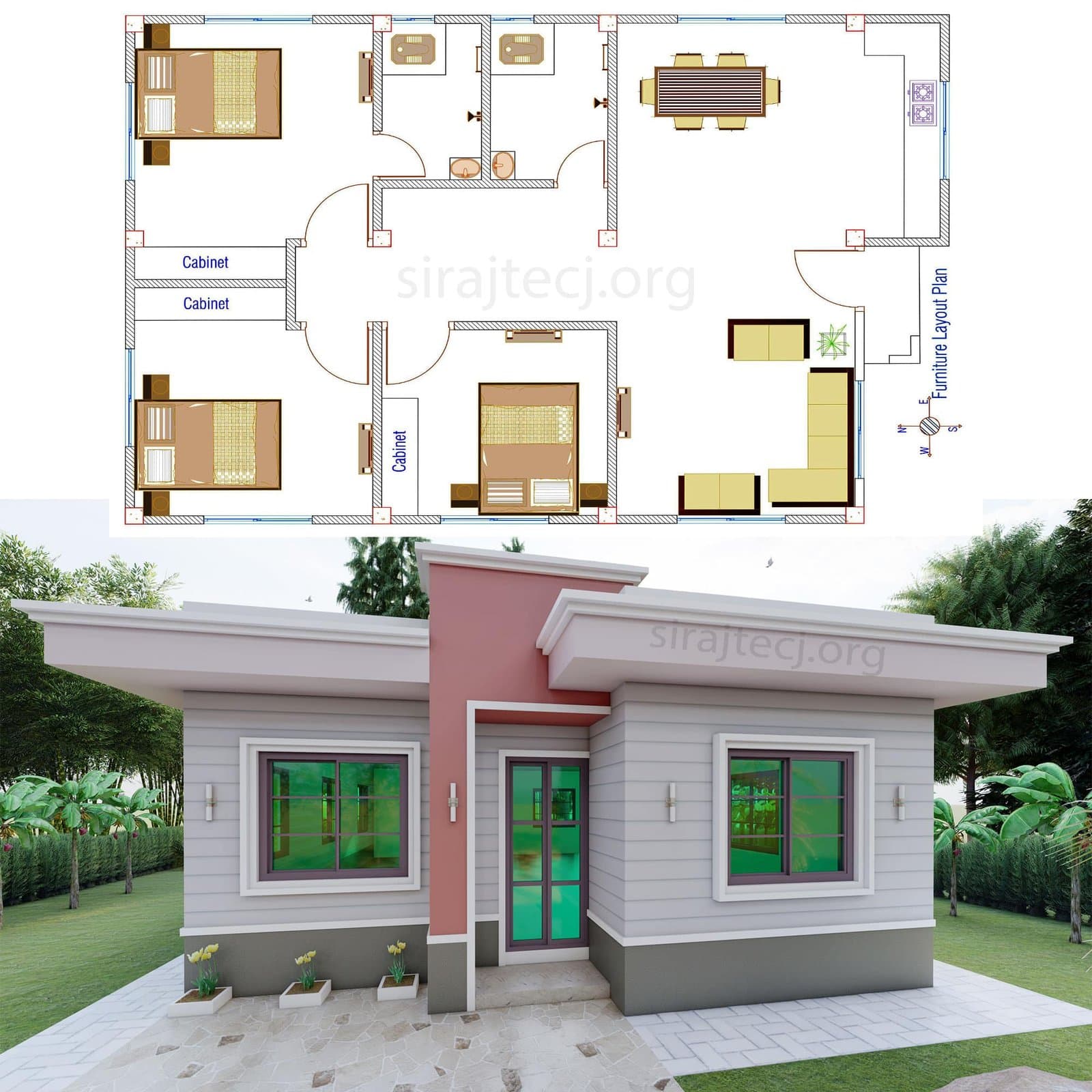 3 bedroom building plan - ৩ রুমের বাড়ির ডিজাইন