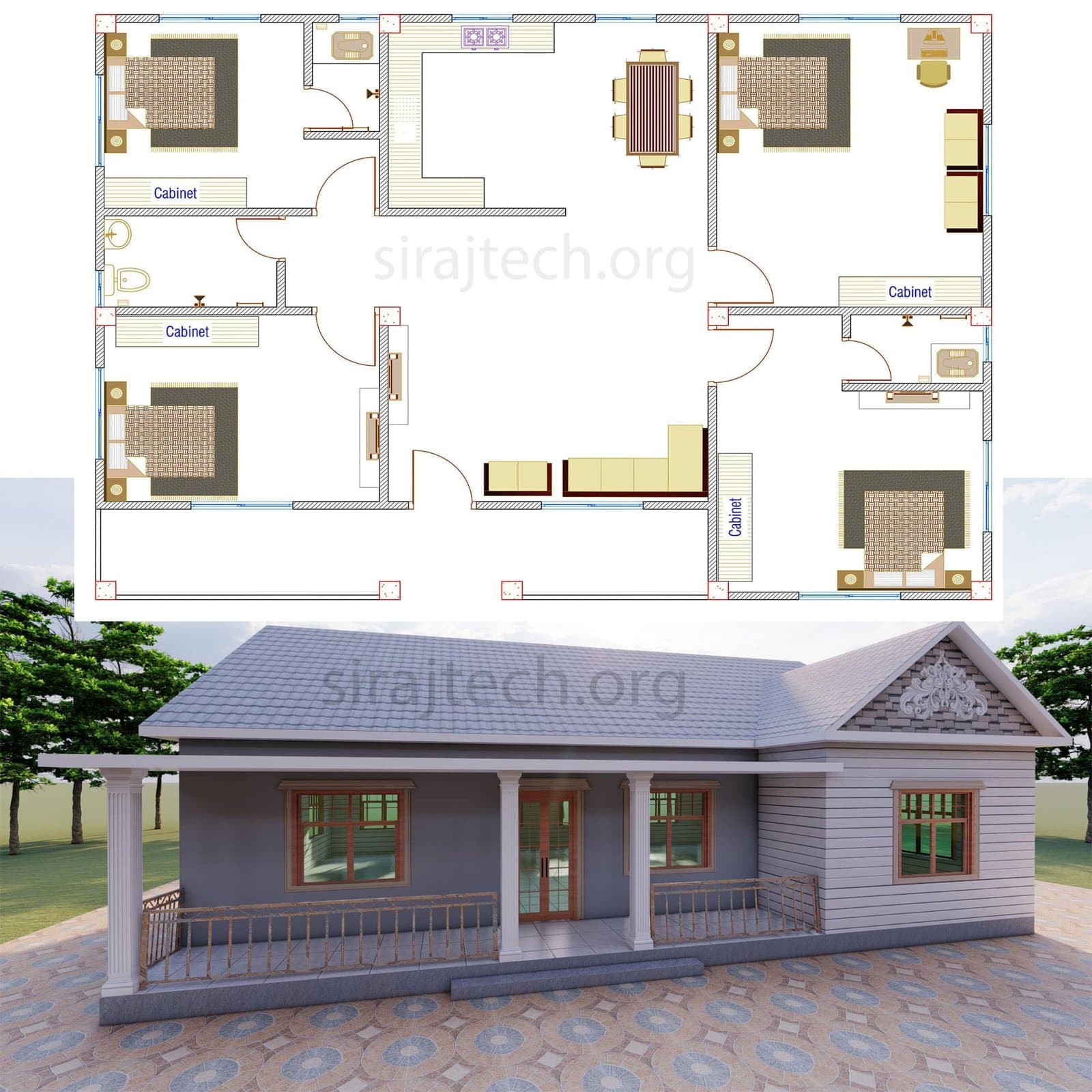 4 room house design in Bangladesh - আধুনিক 4 রুমের সেমি পাকা বাড়ি