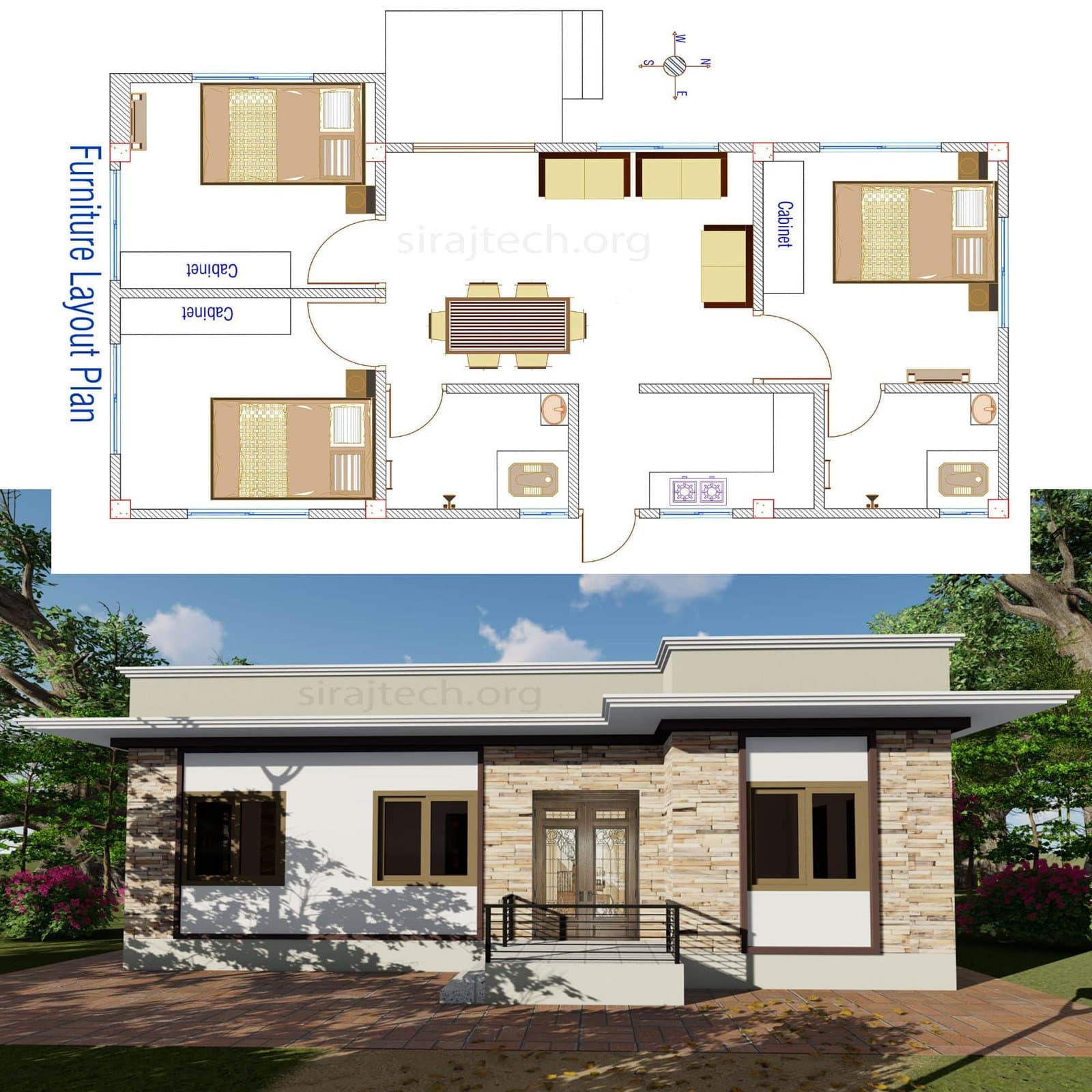 Low cost house design in Bangladesh - আধুনিক একতলা বাড়ির ডিজাইন
