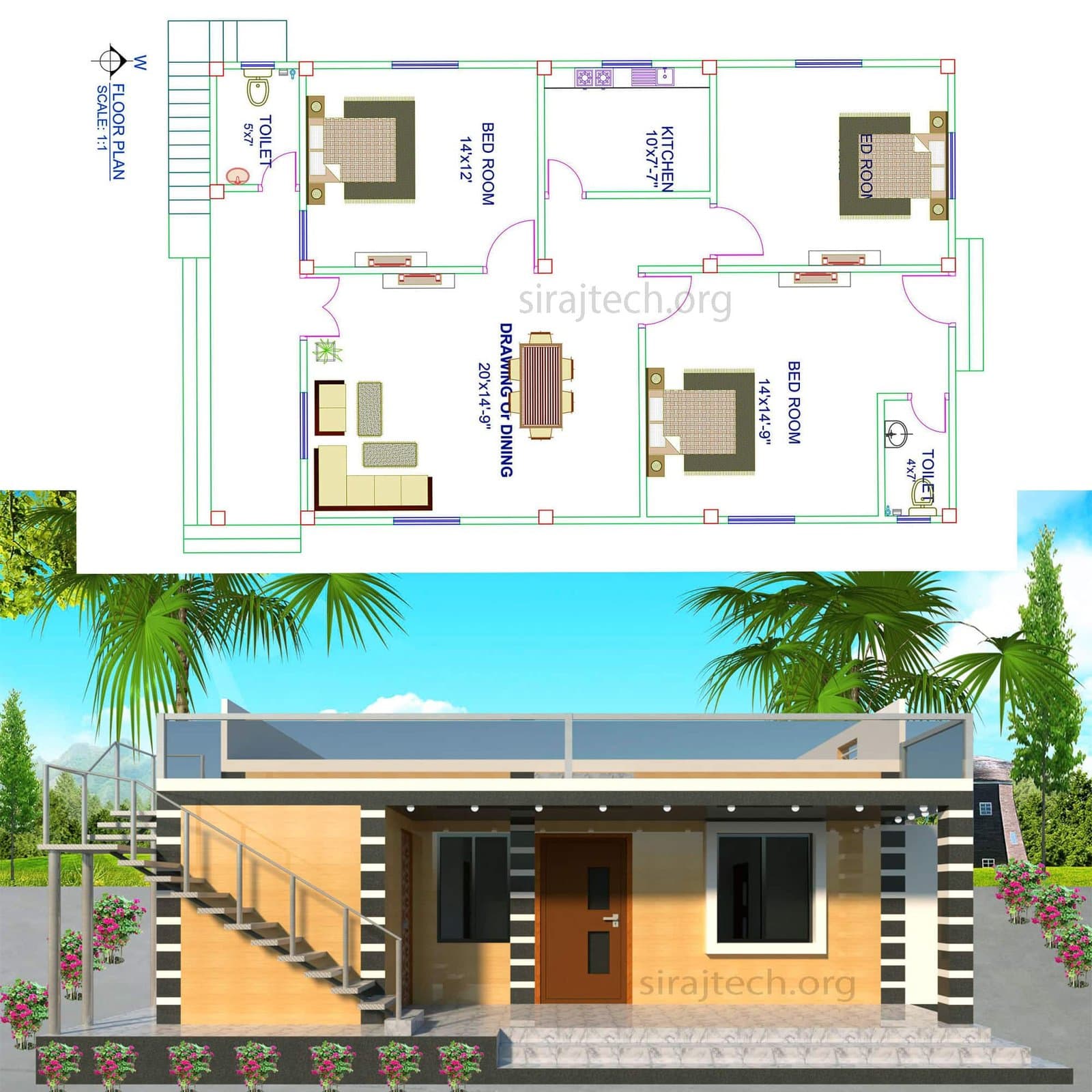Open space small house design - কম খরচে লম্বা জায়গায় বাড়ির ডিজাইন