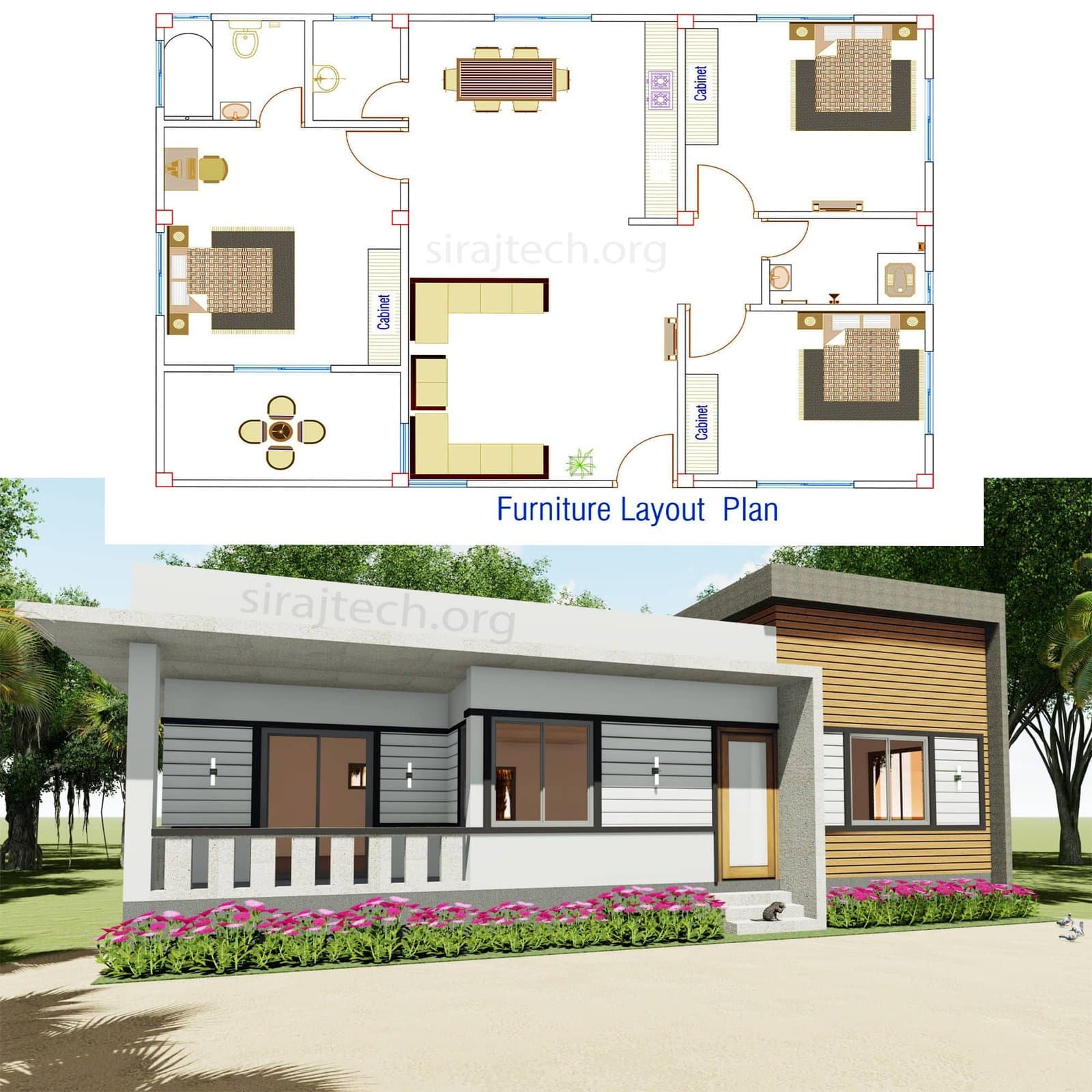 Modern small house plans - একতলা পাকা বাড়ির ডিজাইন