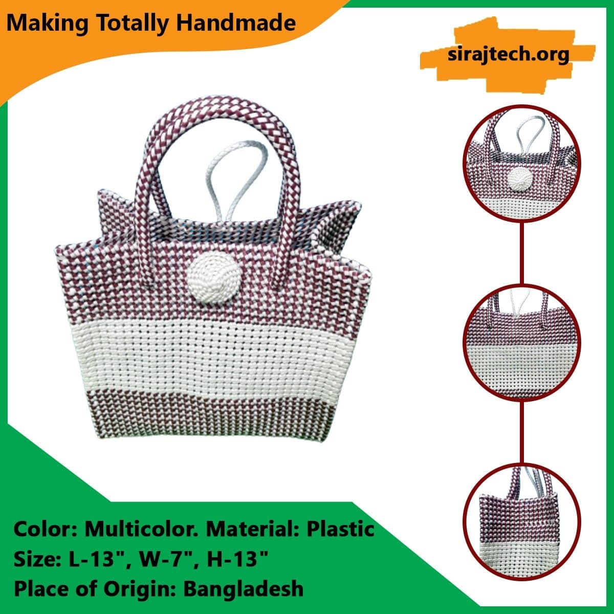 Handmade Plastic Hand Bag | সম্পূর্ণ হাতে তৈরি প্লাস্টিক হ্যান্ড ব্যাগ