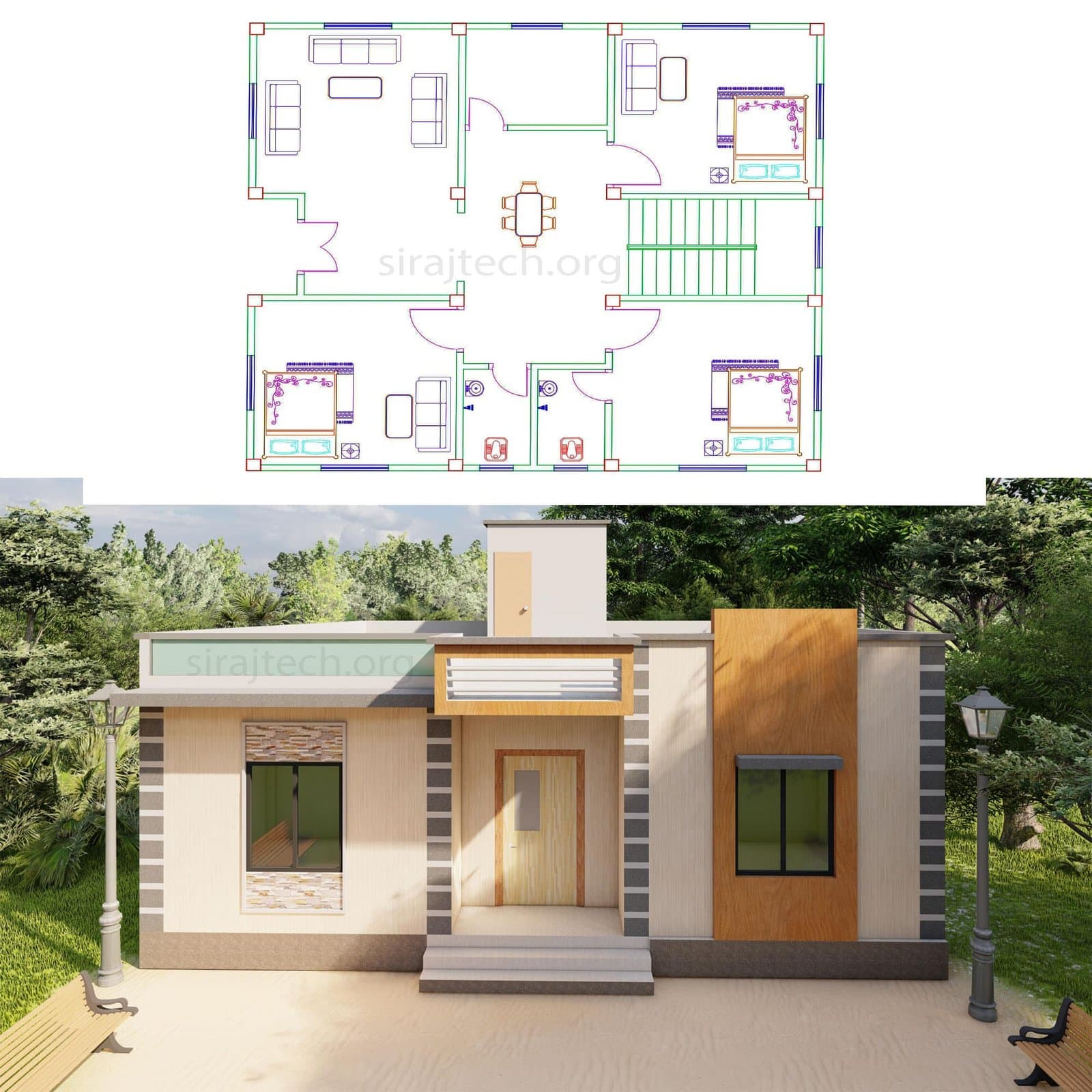 1 floor house plans 3 bedroom - একতলা বাড়ির পরিকল্পনা