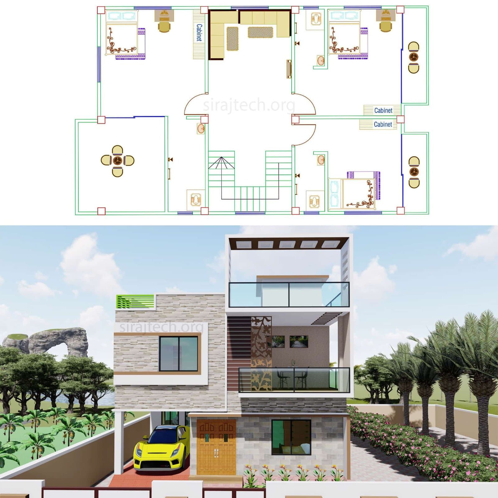 Duplex house plan design for 4 bedroom - 4 বেডরুম ডুপ্লেক্স বাড়ি