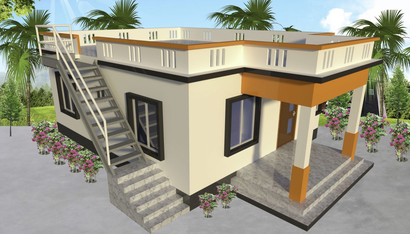 One story 3d house design & floor plan