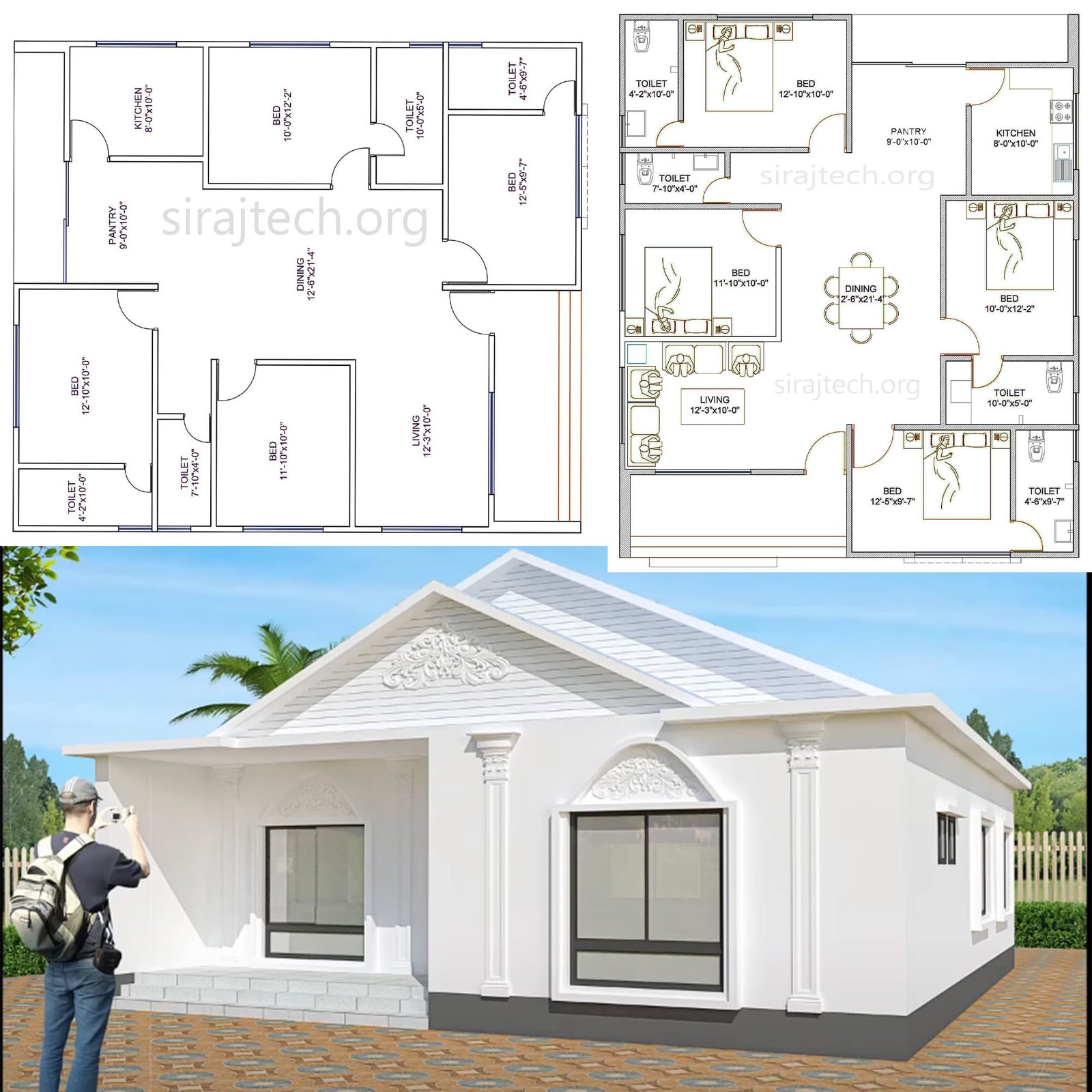 Low cost simple 4 bedroom House Plans - SIRAJ TECH