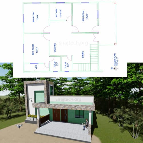3 bhk house design in village