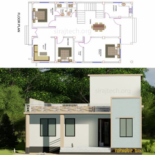 3bhk single floor house plan
