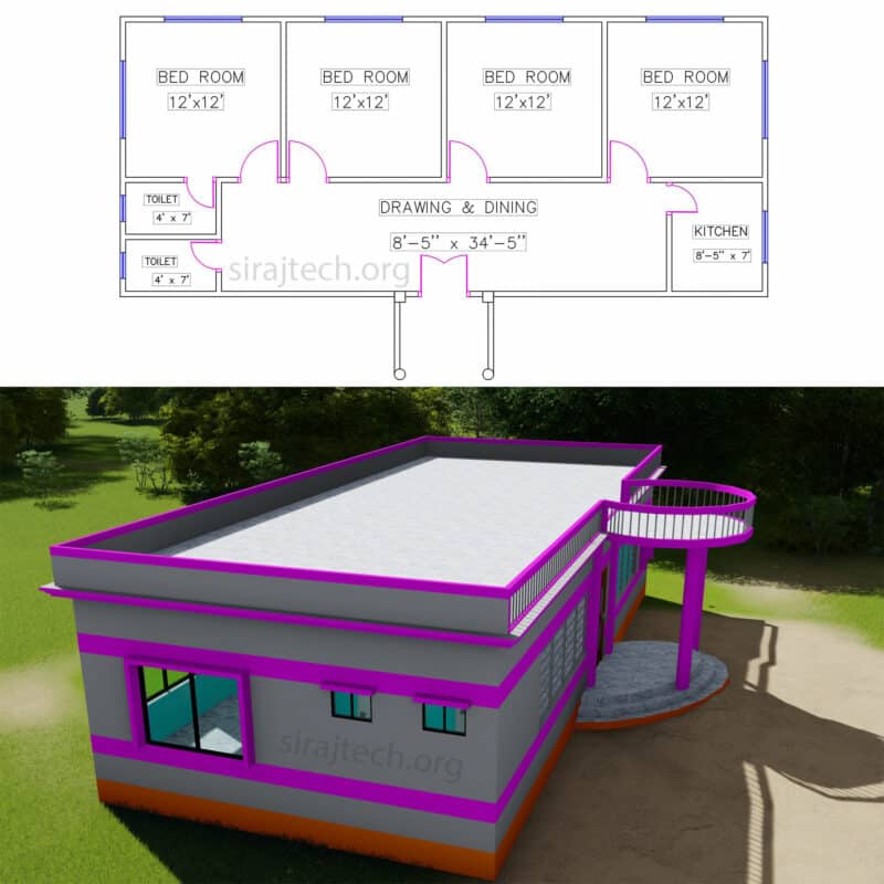 4 bedroom 3d house plans - কম খরচে ৪ বেডরুম % - SIRAJ TECH