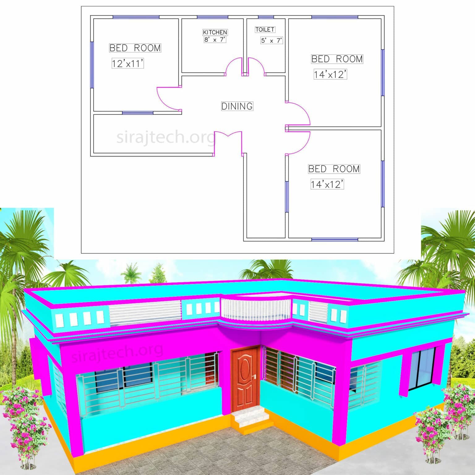 L Type House Front Design SIRAJ TECH